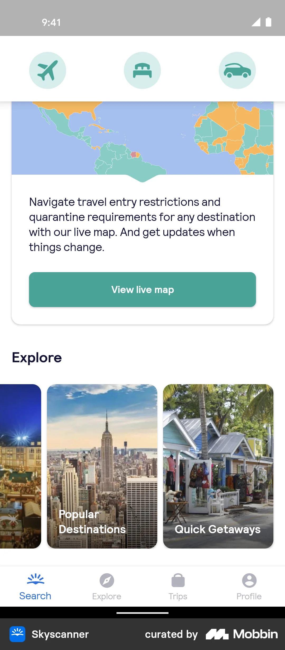 Skyscanner Search screen