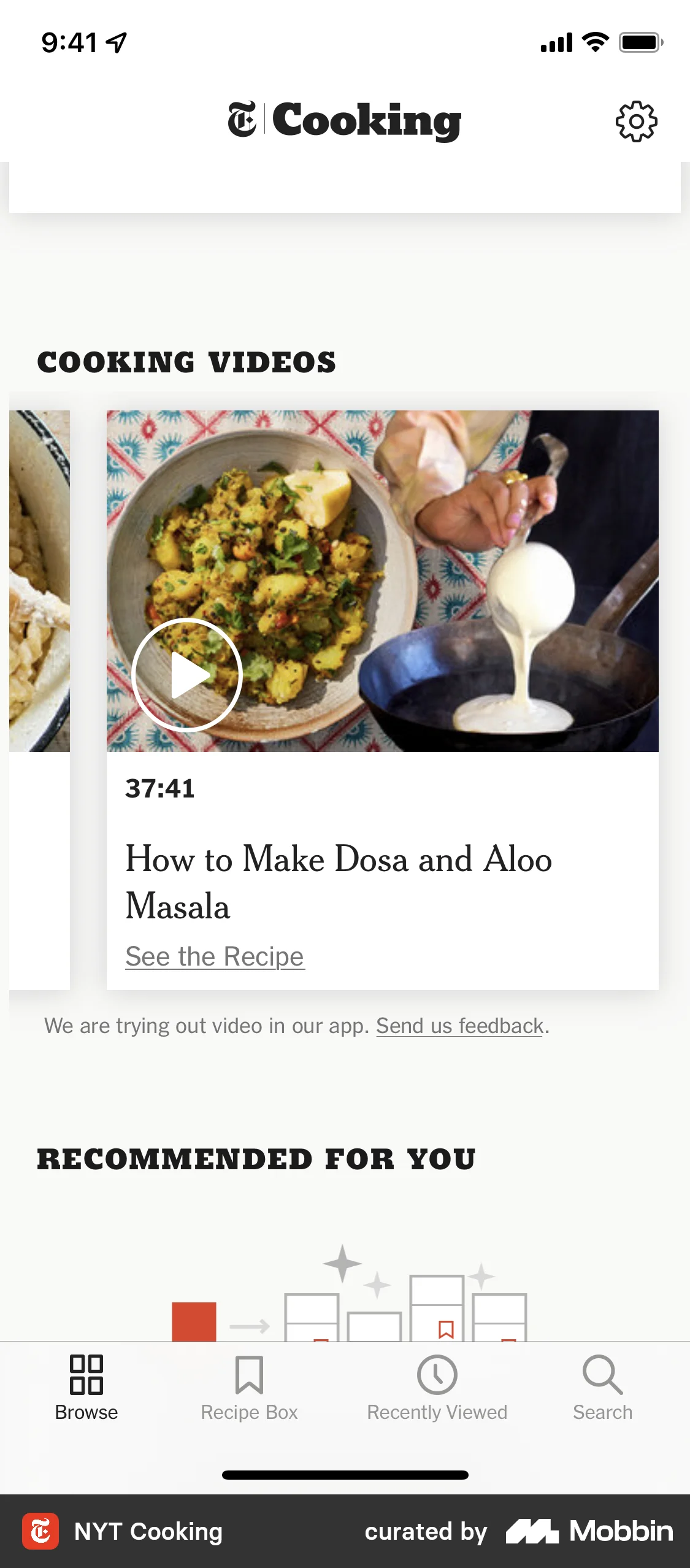 NYT Cooking Browse screen