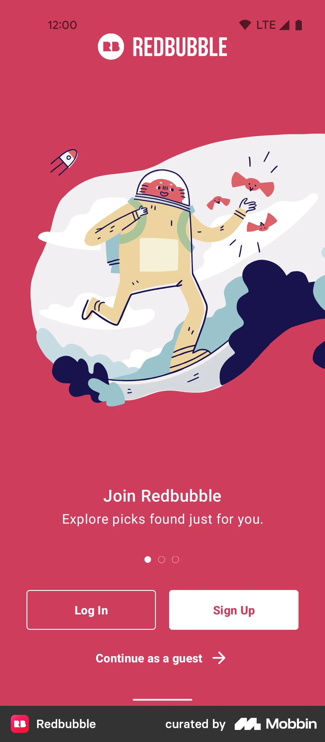 Redbubble Onboarding screen
