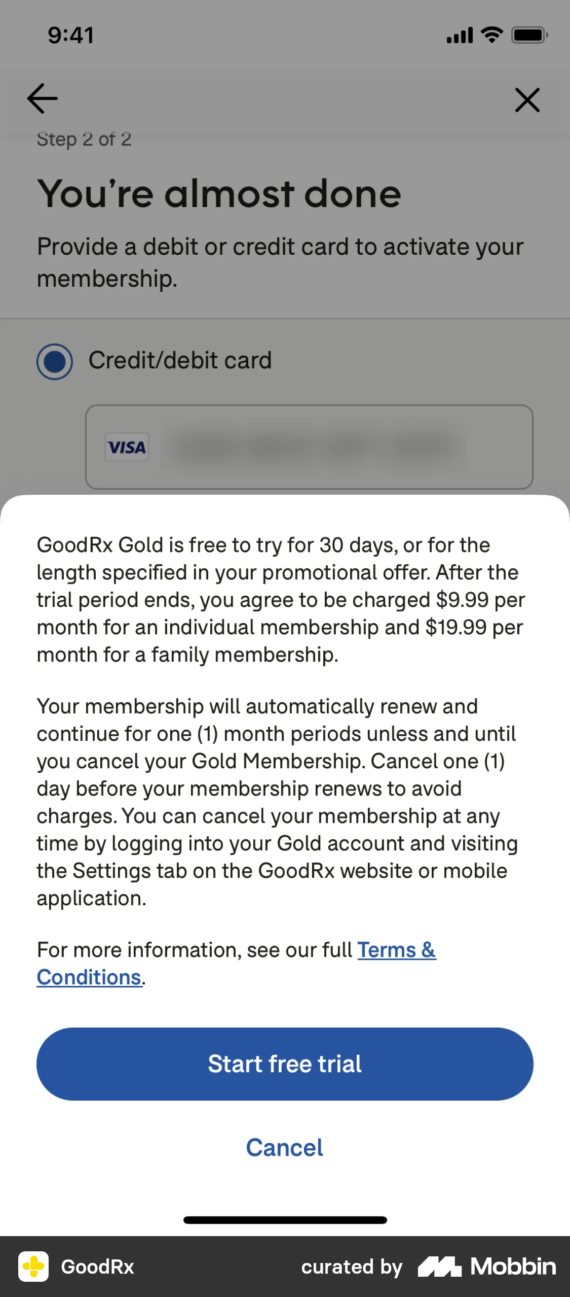 GoodRx Subscribing to GoodRx Gold screen