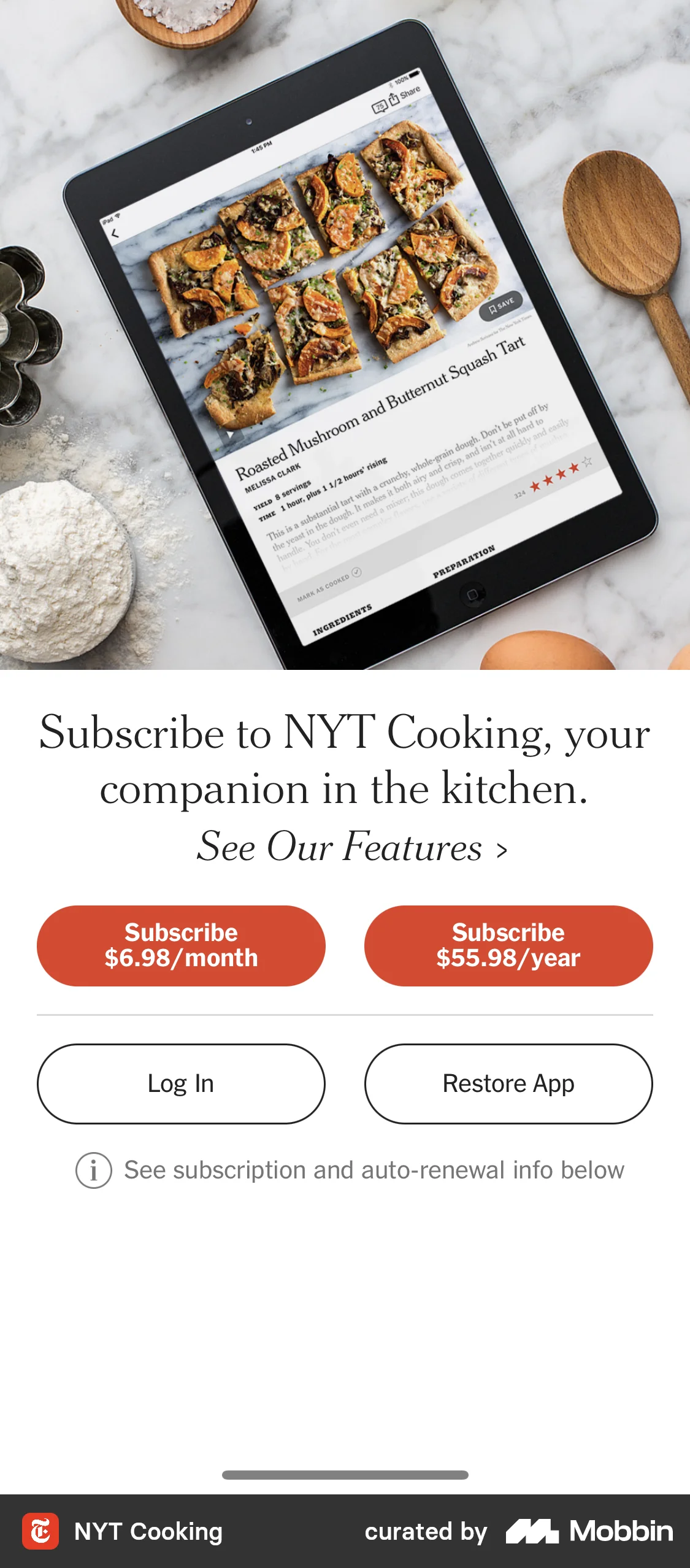 NYT Cooking Onboarding screen