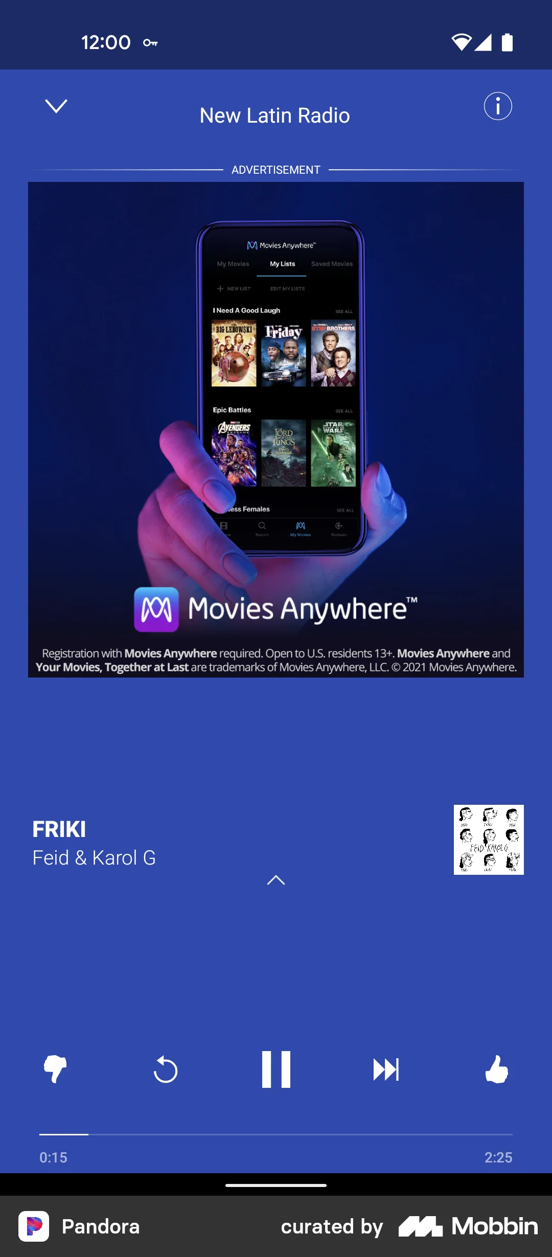 Pandora Searching for music with voice screen
