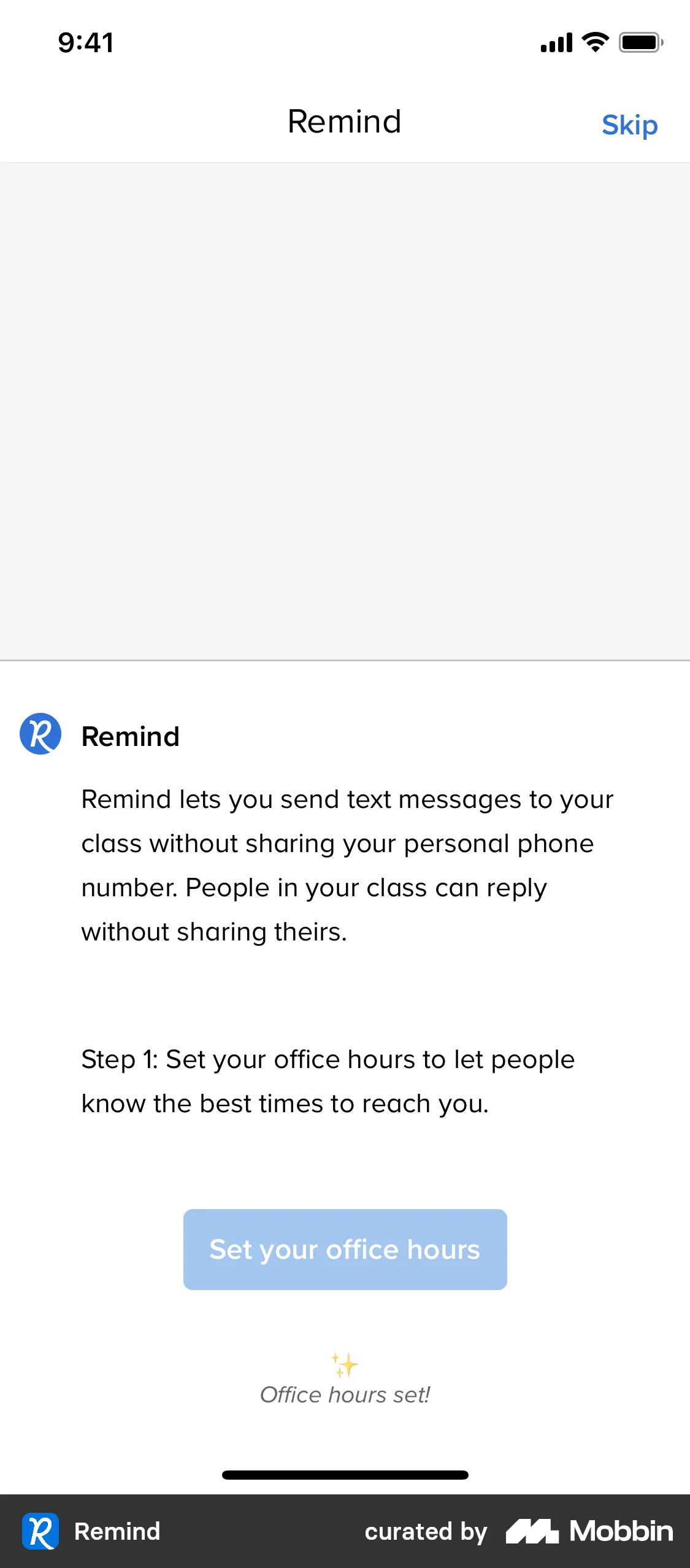 Remind Setting up a class screen