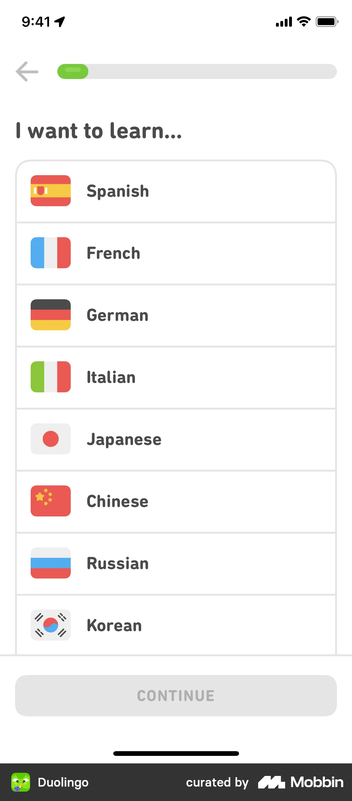 Duolingo Onboarding screen