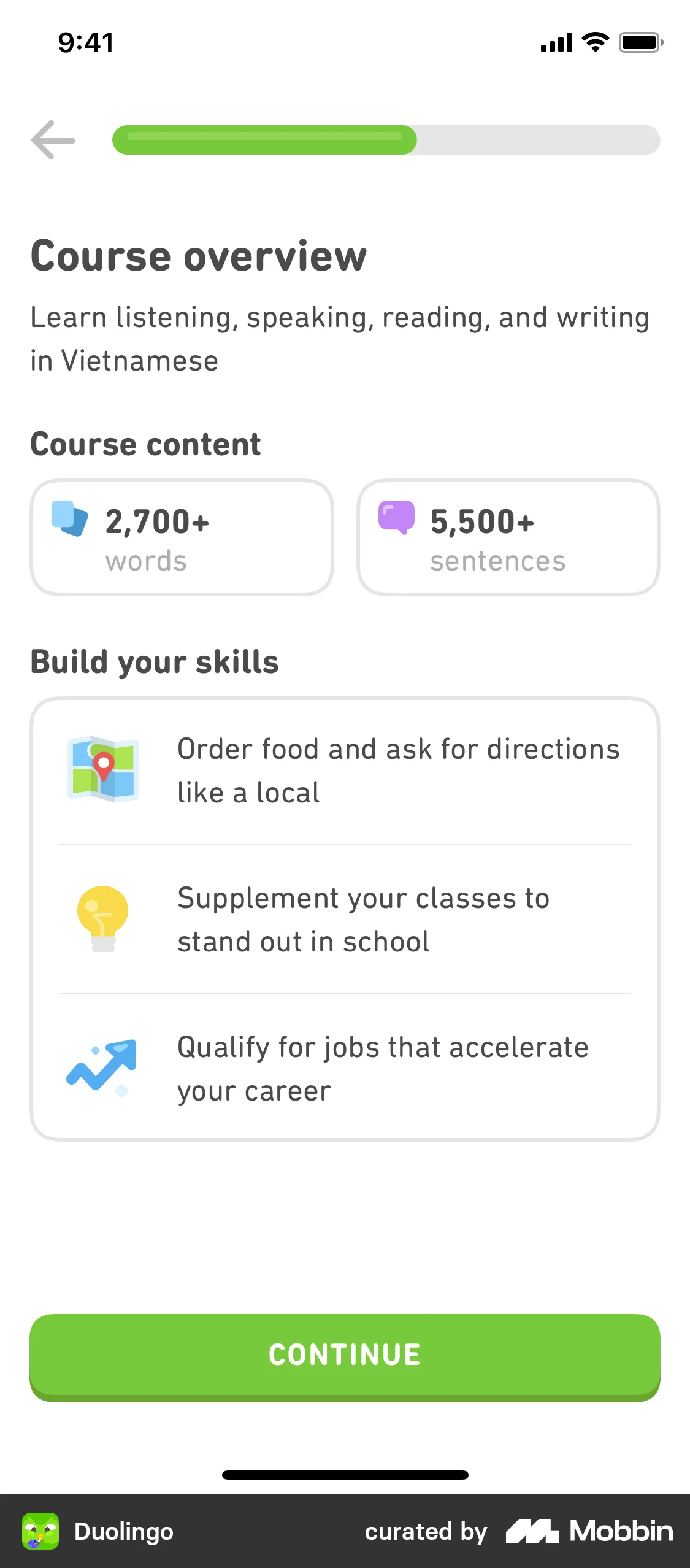 Duolingo Onboarding screen