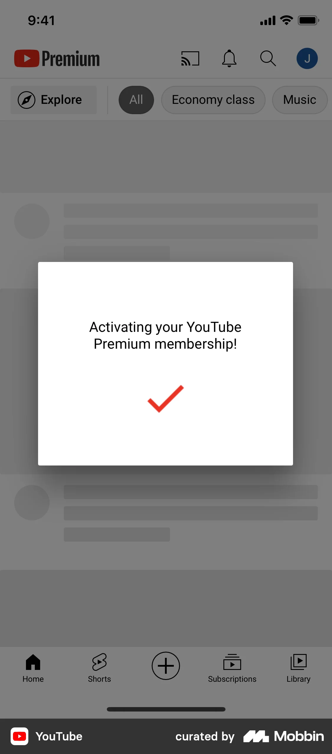 YouTube Subscribing to premium screen