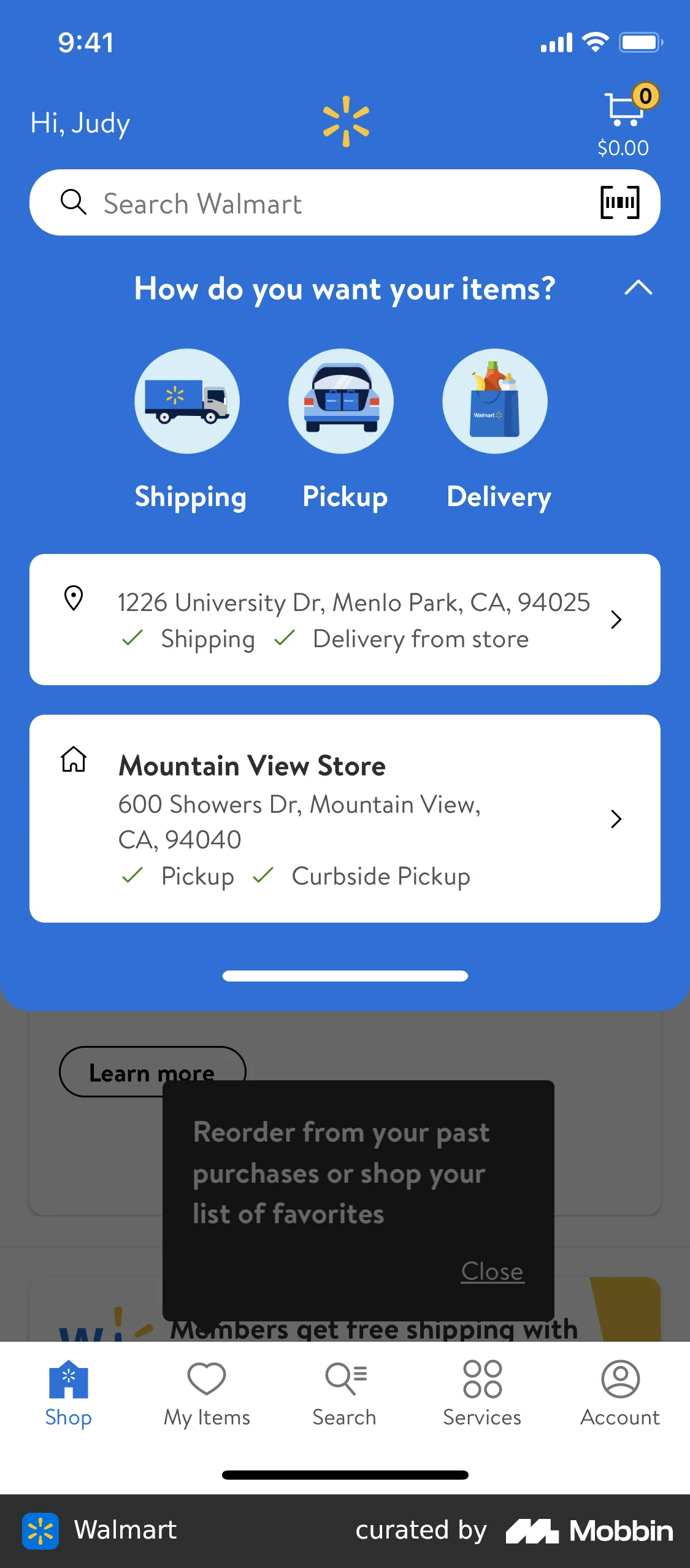 Walmart Adding address screen