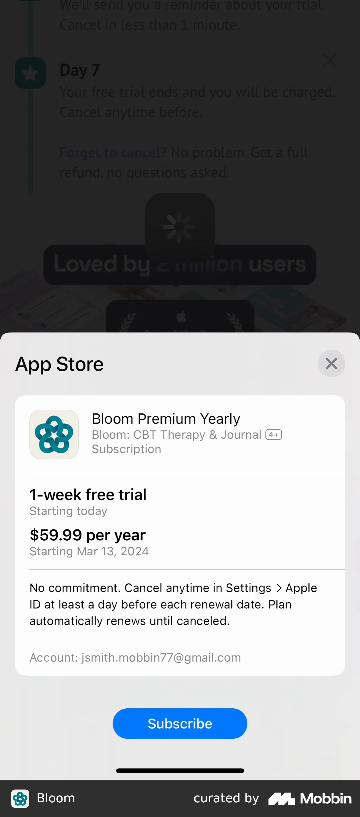 Bloom Subscribe to premium screen