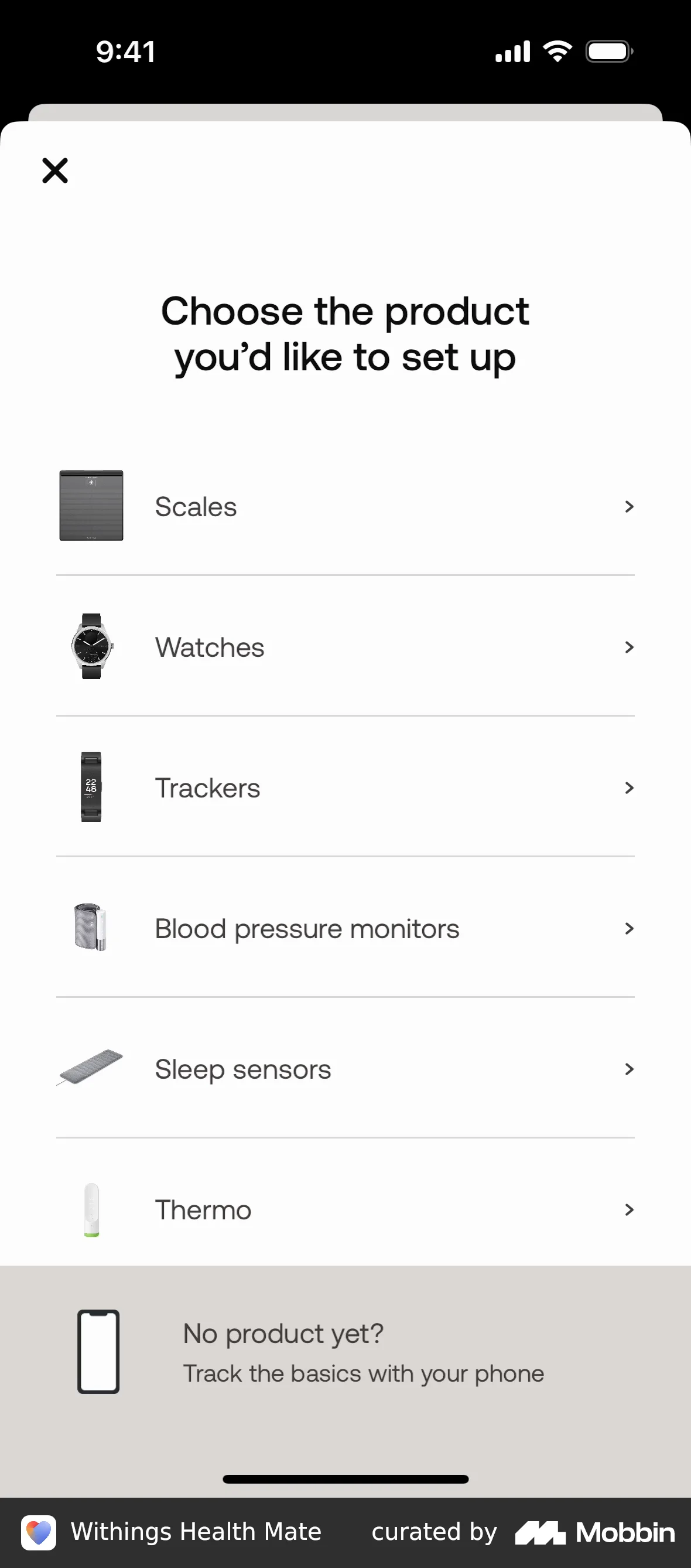 Withings Health Mate Onboarding screen