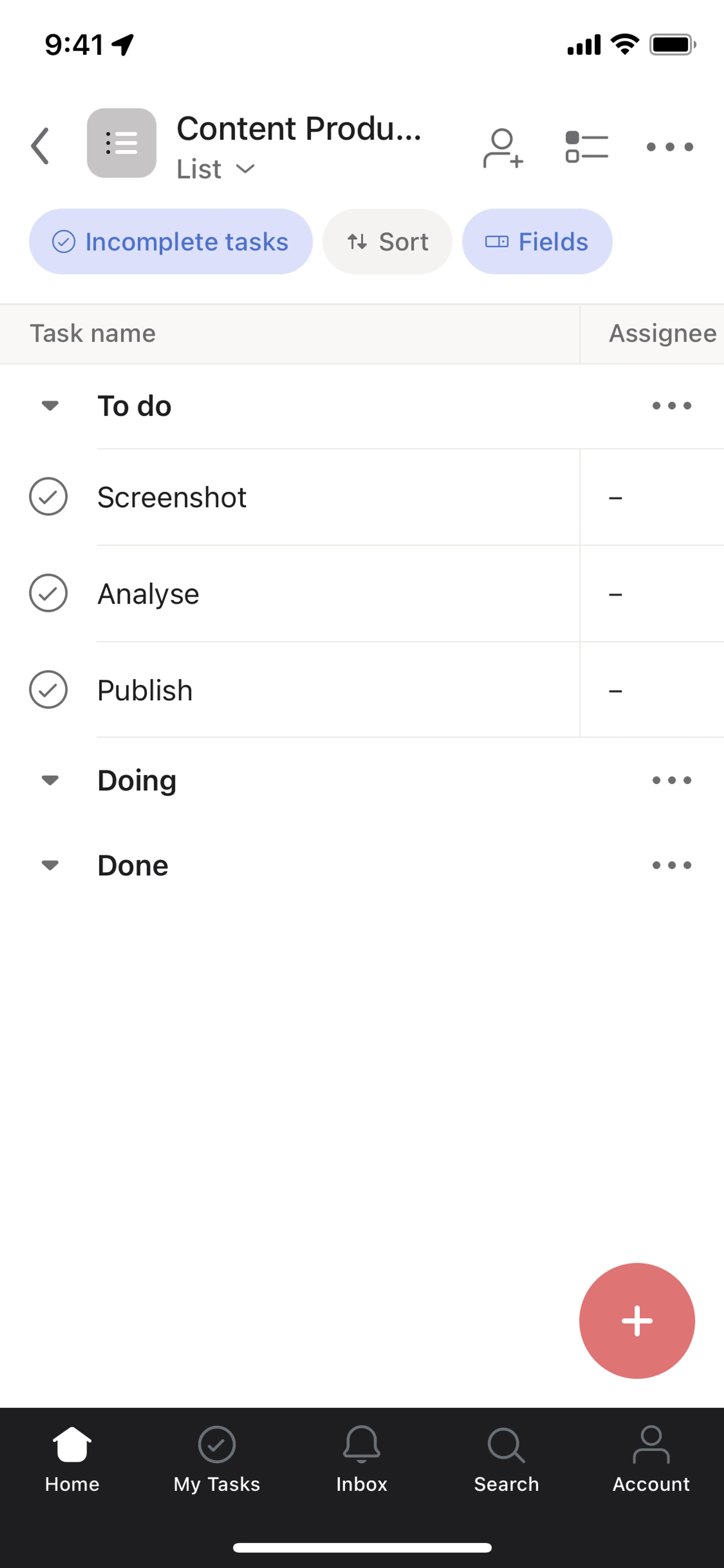 Asana iOS Task list | Mobbin
