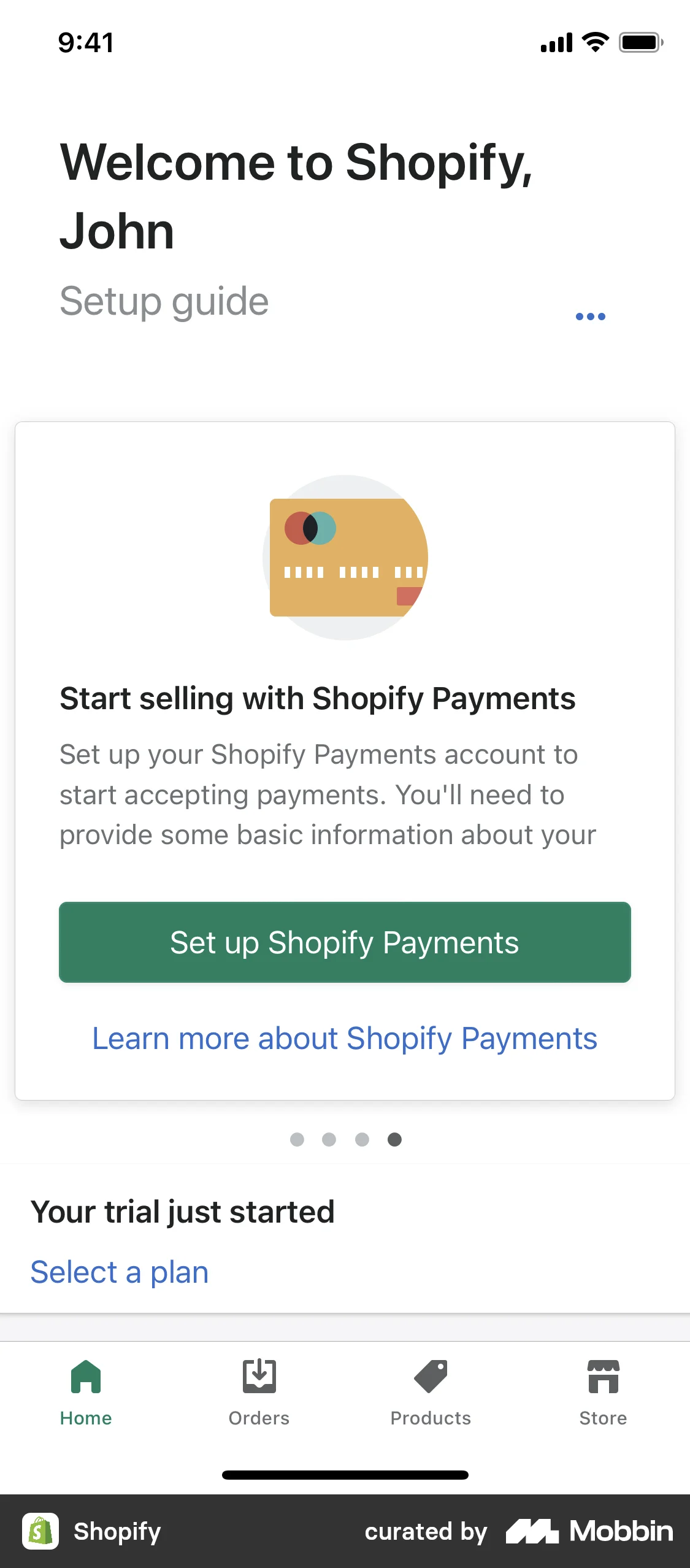 Shopify Home screen