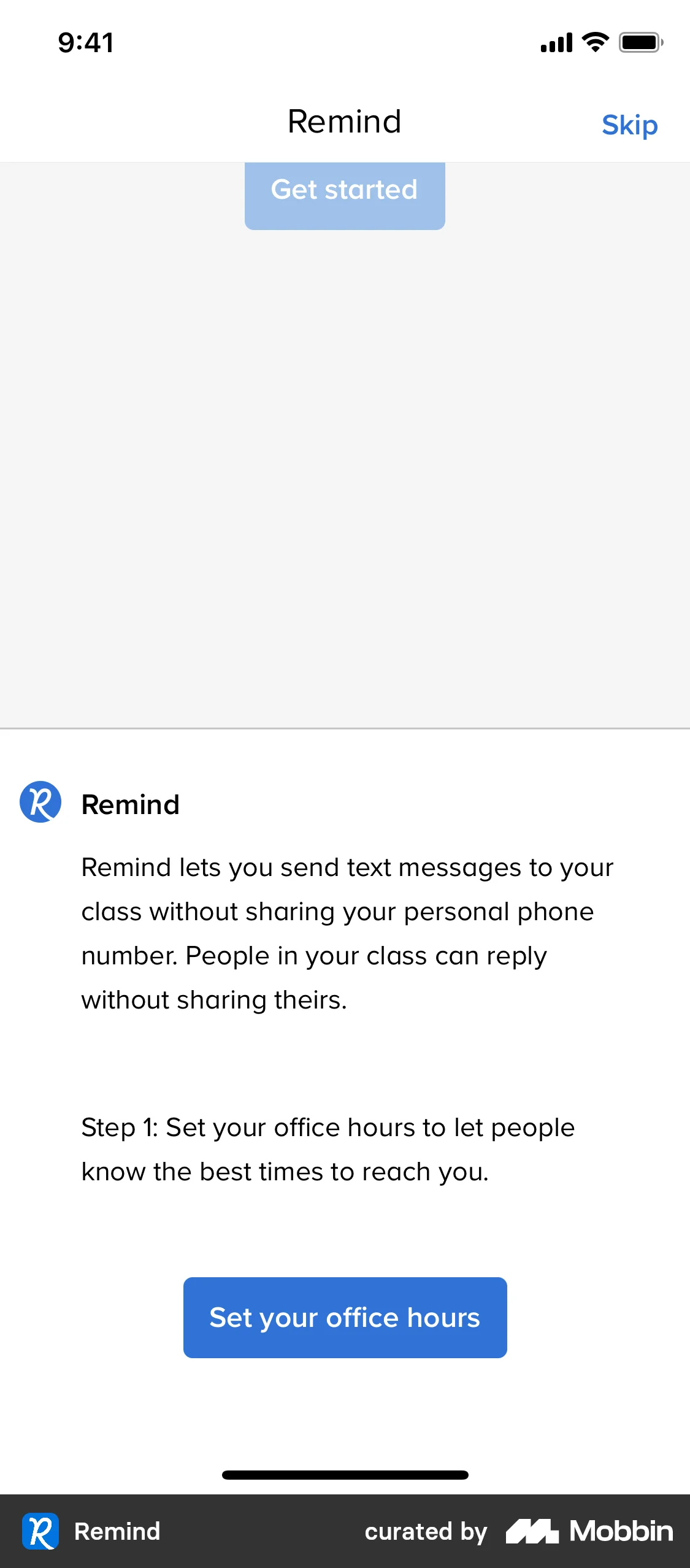 Remind Setting up a class screen