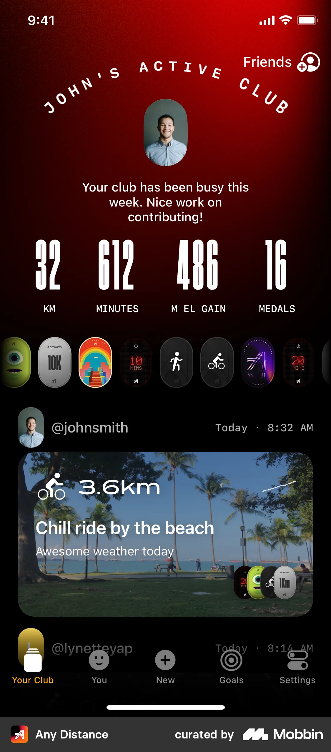 Any Distance Starting new activity screen