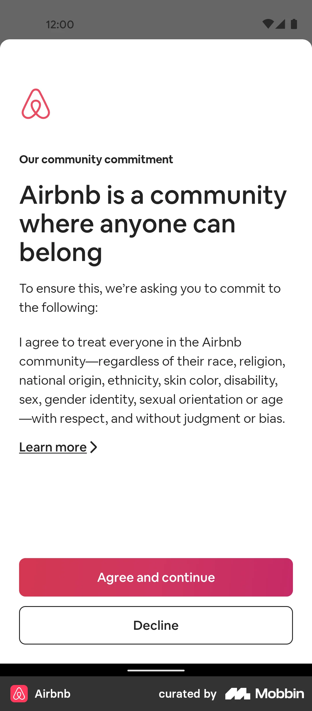 Airbnb Onboarding screen