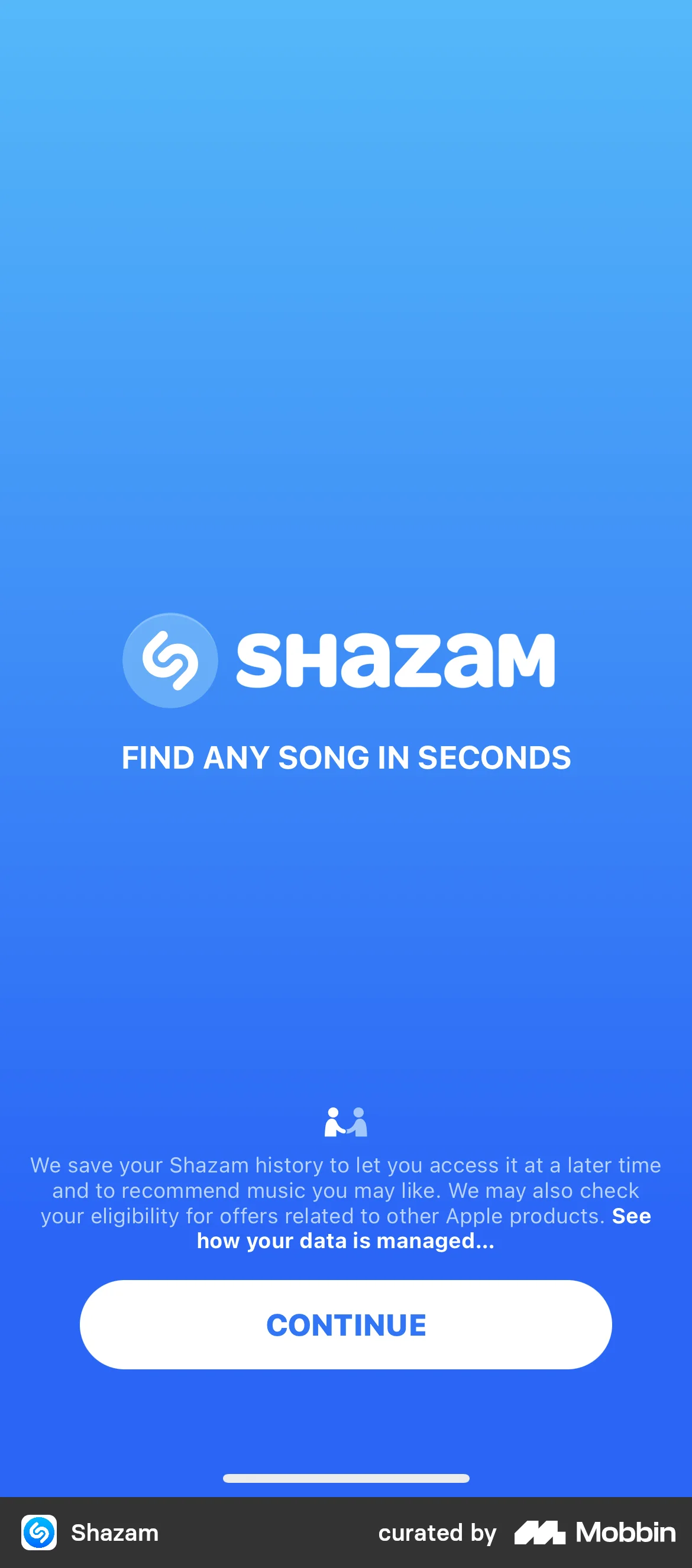 Shazam Home screen