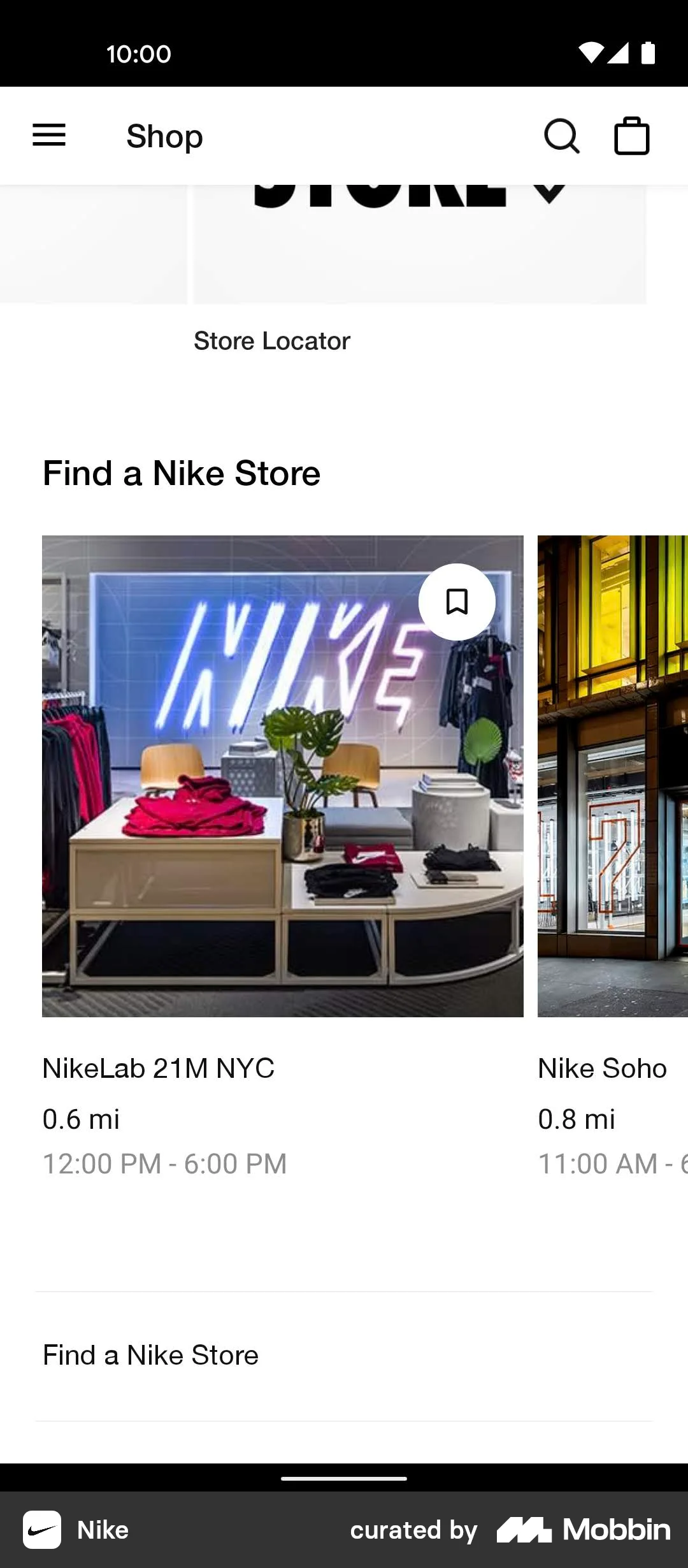 Nike Shop screen