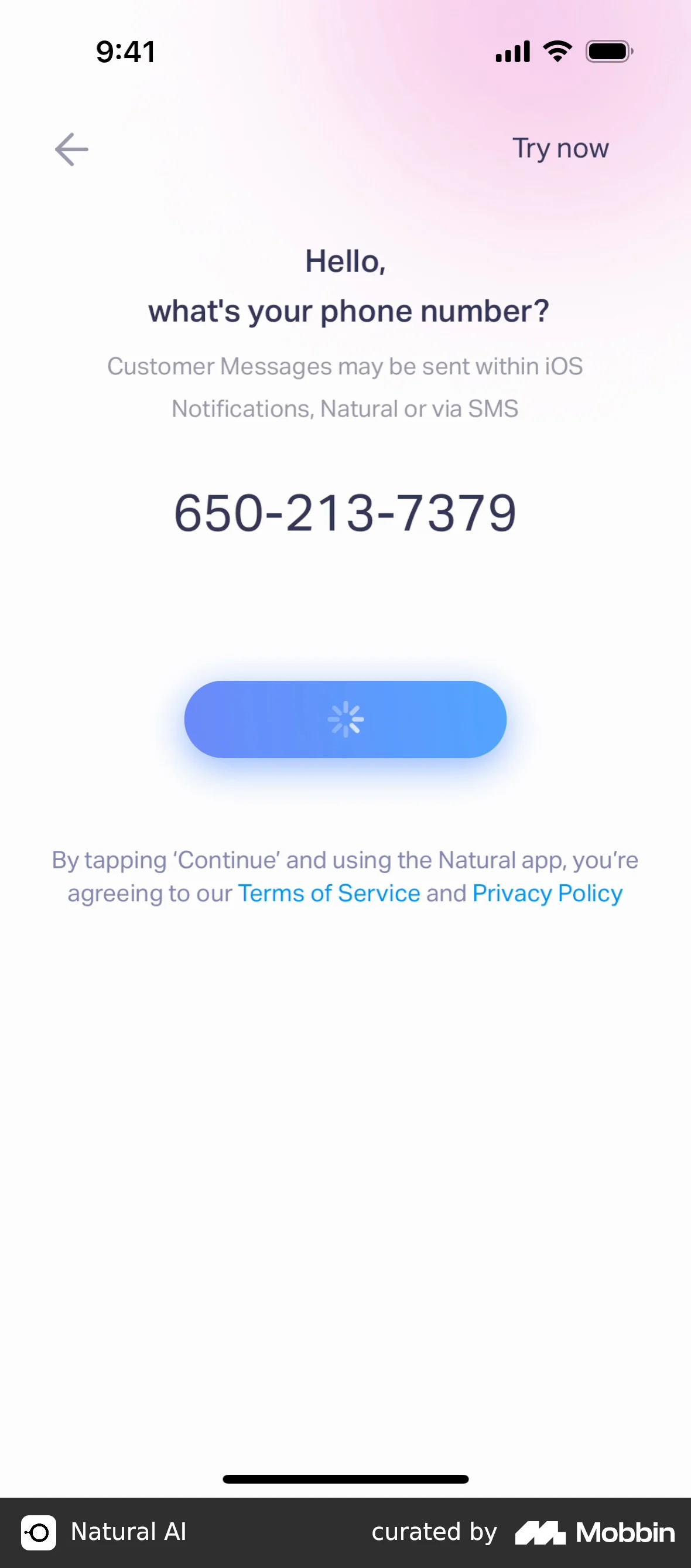 Natural AI Onboarding screen