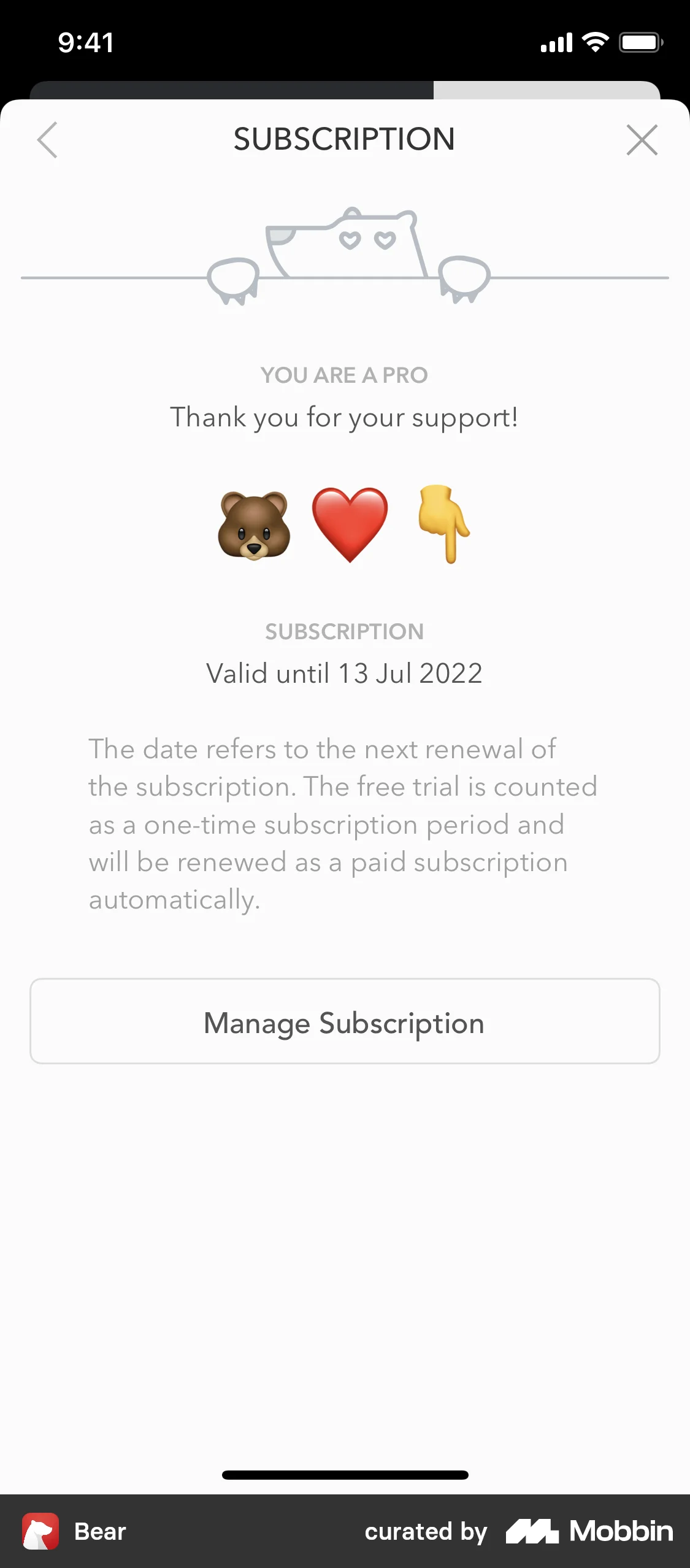 Bear Subscribing to premium screen