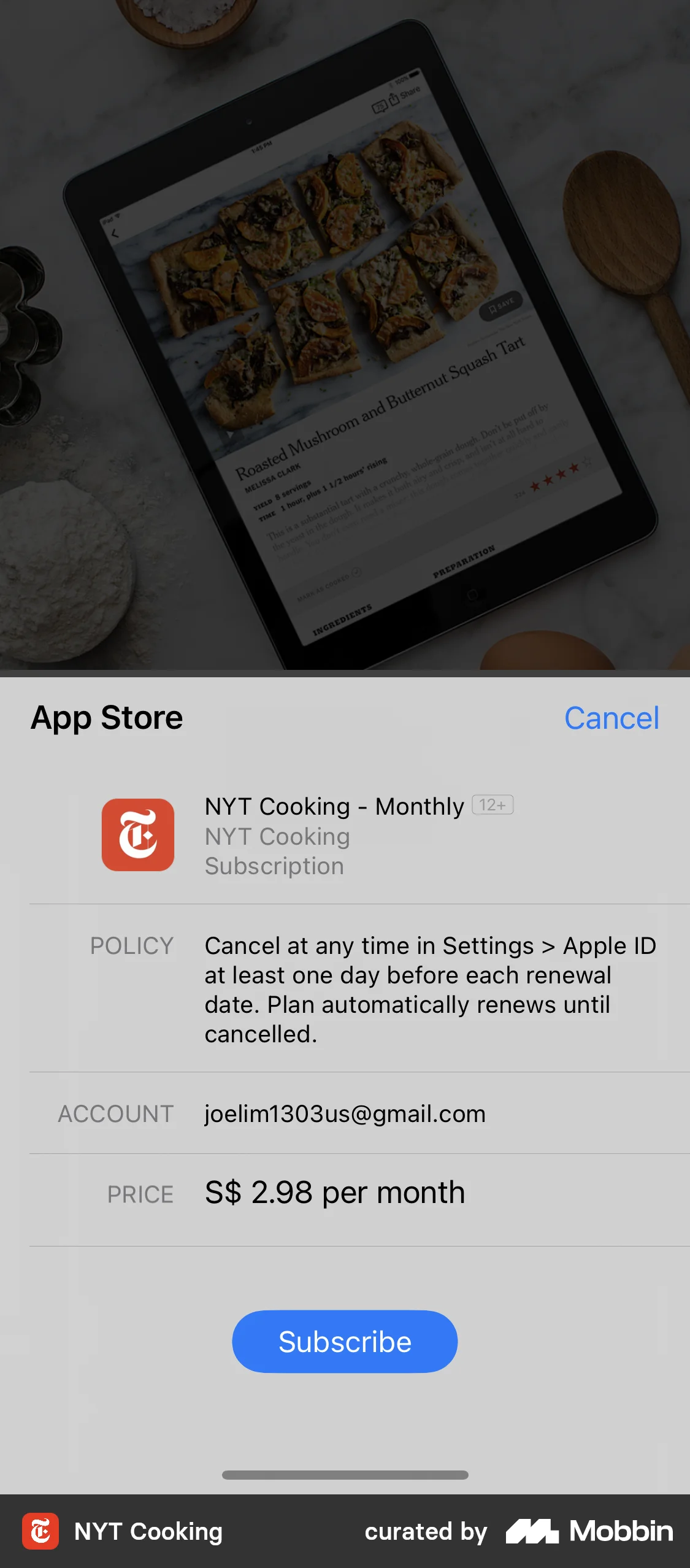 NYT Cooking Onboarding screen