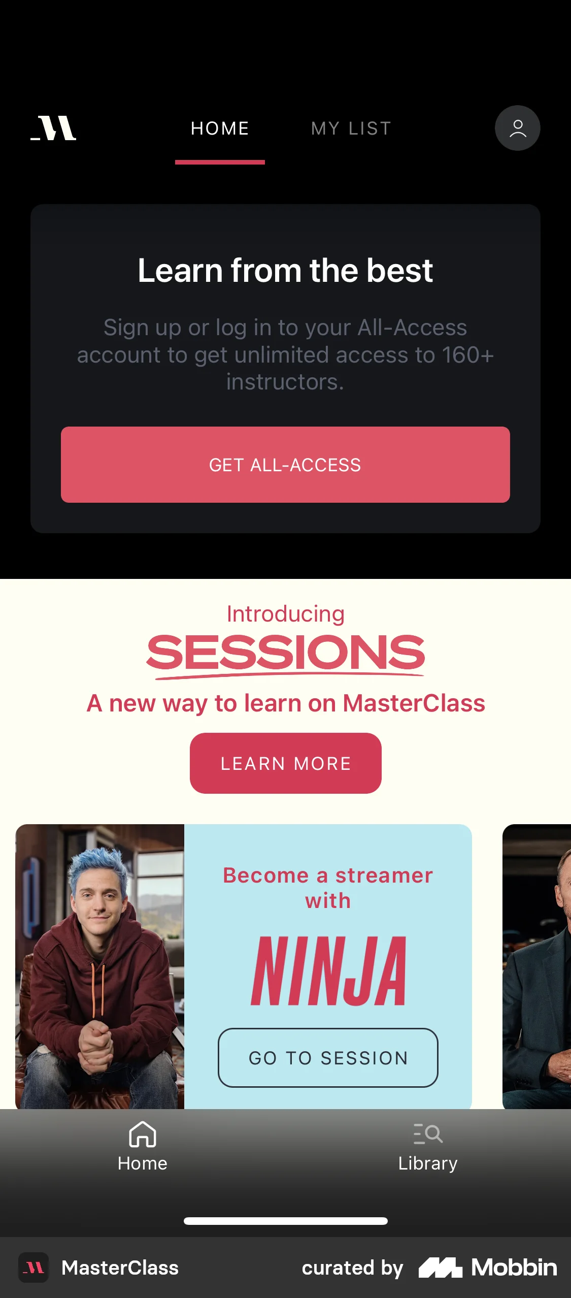 MasterClass Creating an account screen