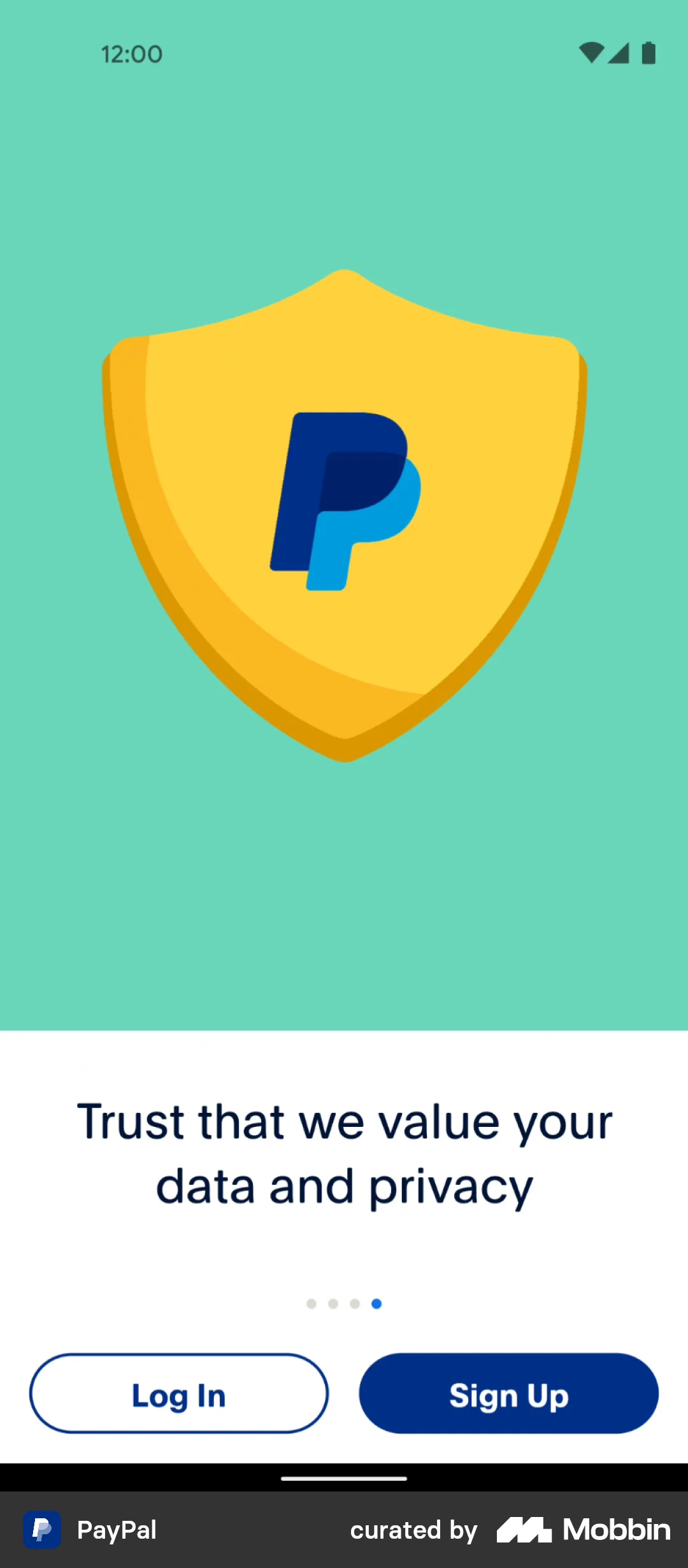 PayPal Onboarding screen