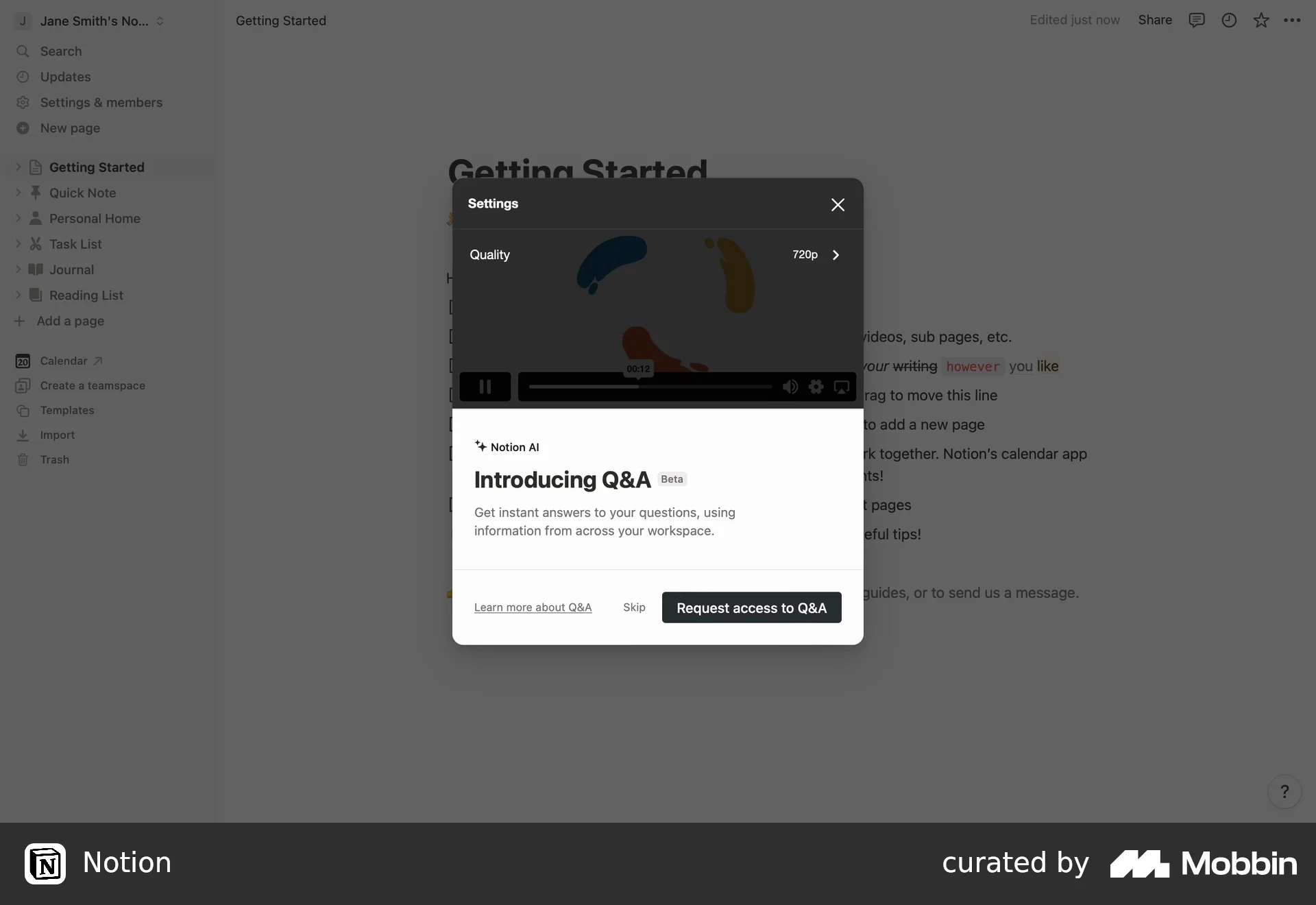 Notion Requesting access to Q&A screen