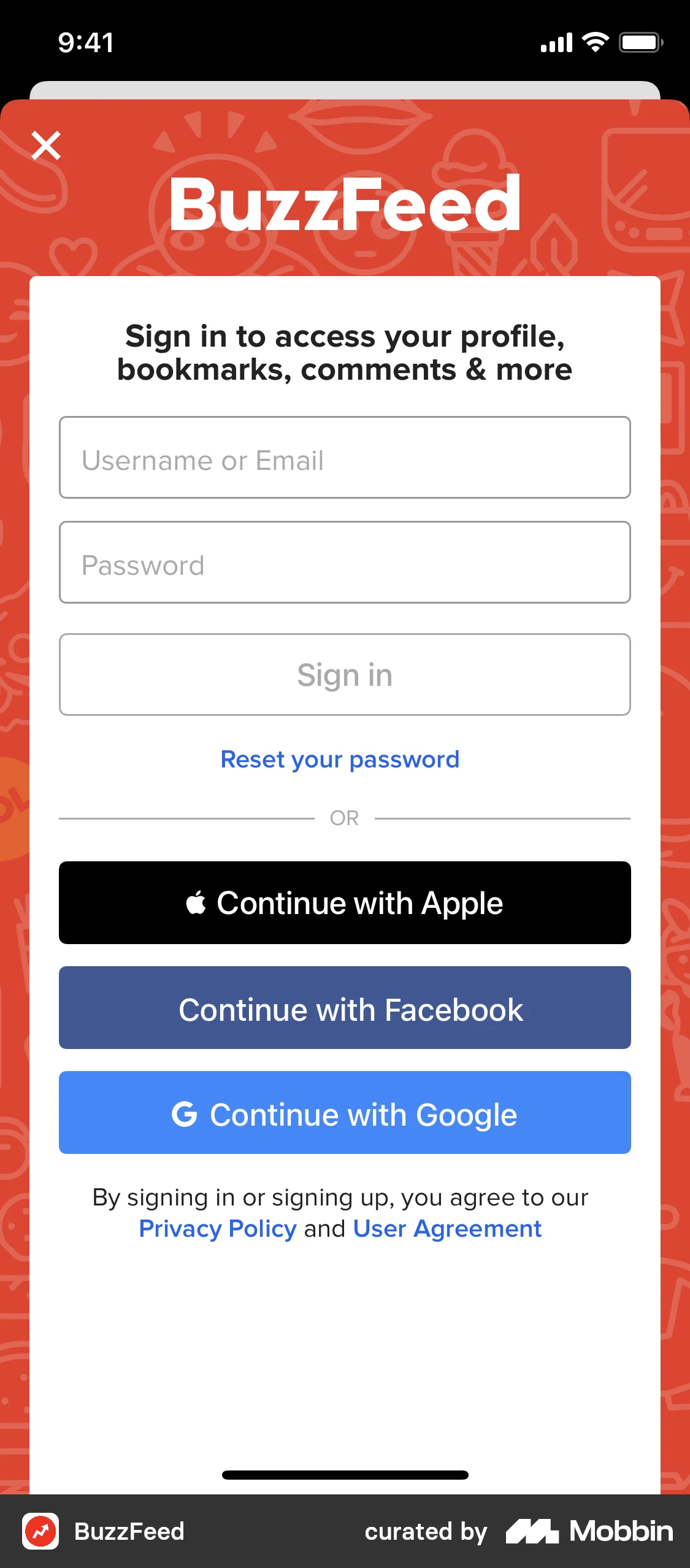 BuzzFeed Signing up screen