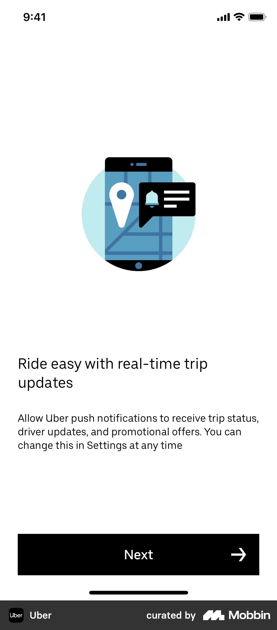 Uber Onboarding screen