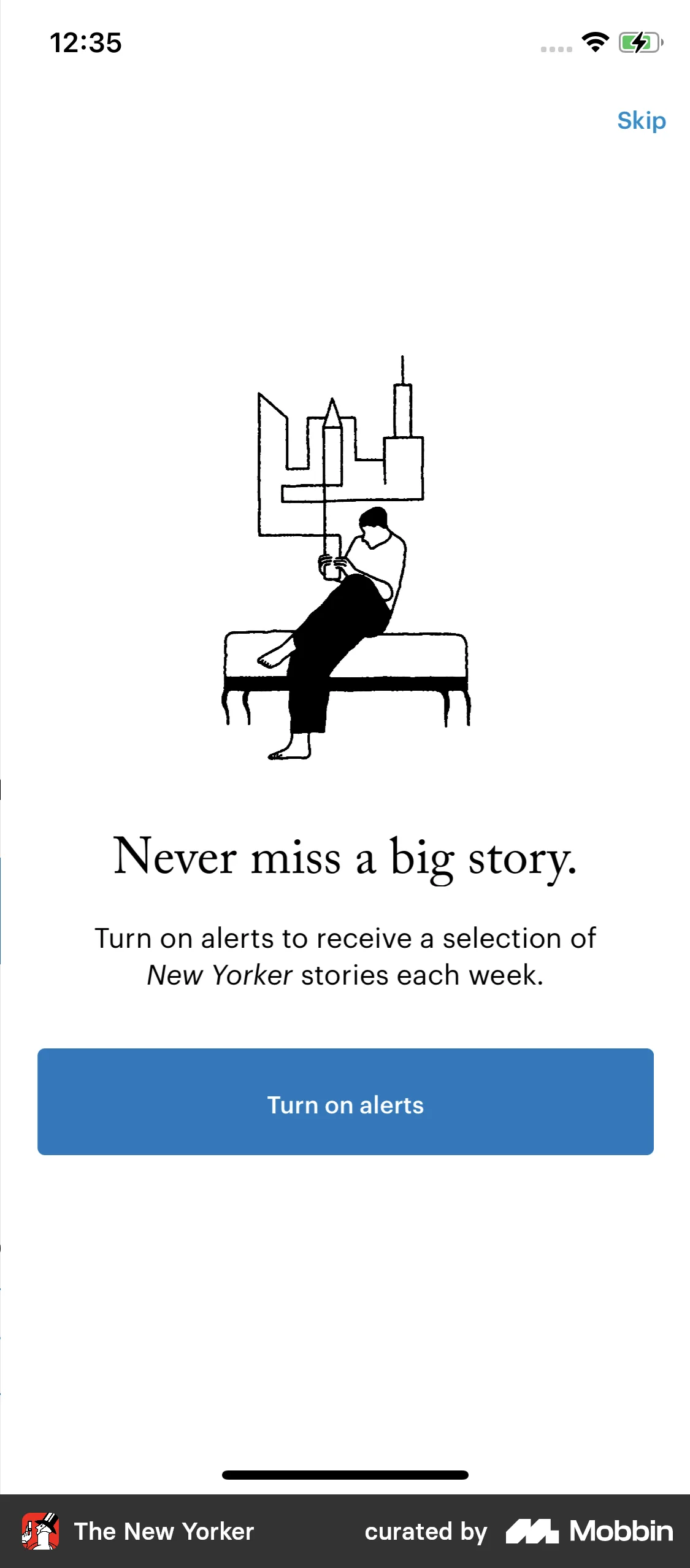 The New Yorker Onboarding screen