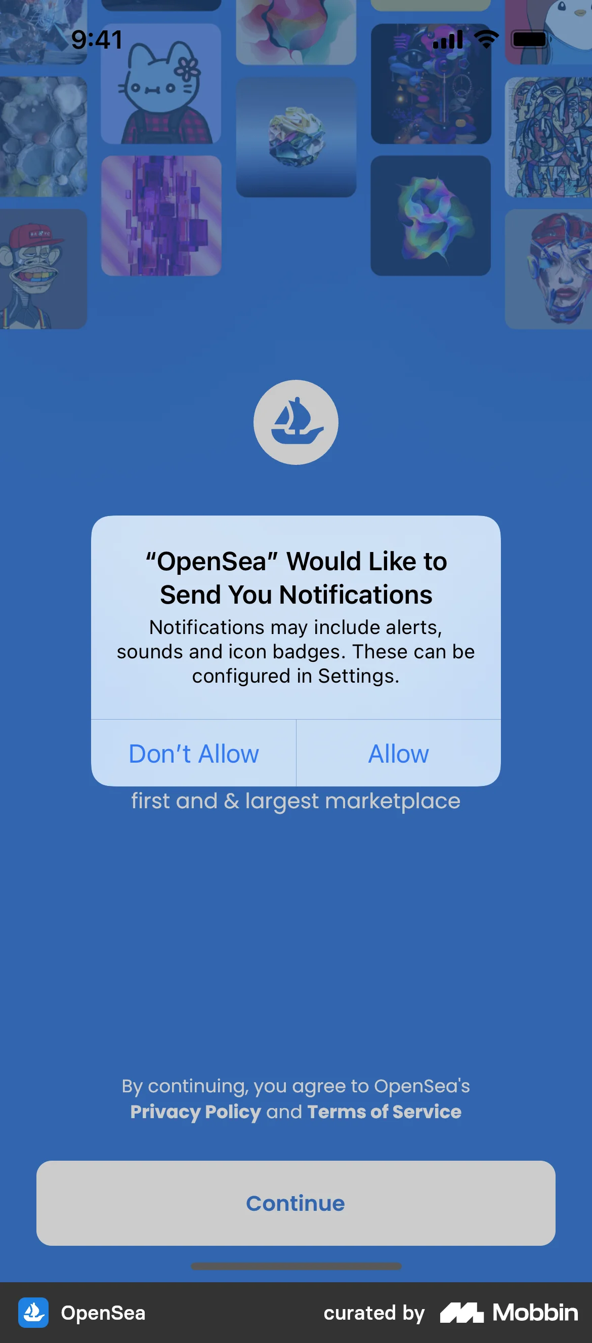 OpenSea Onboarding screen