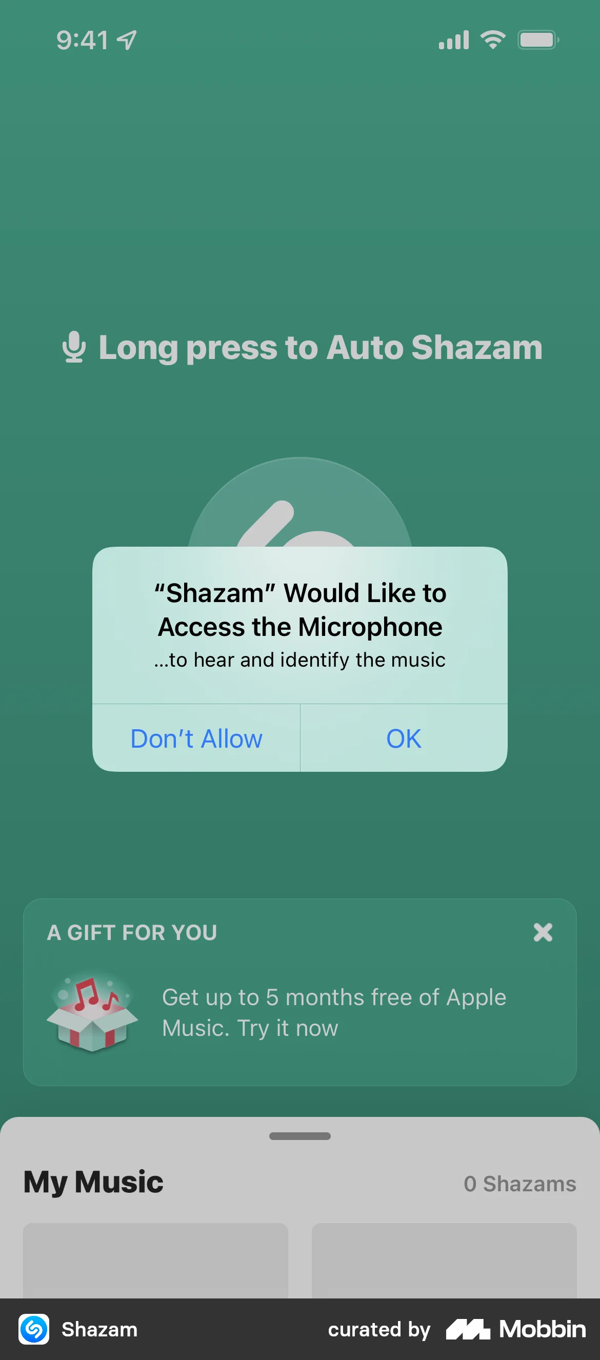 Shazam Searching for music screen