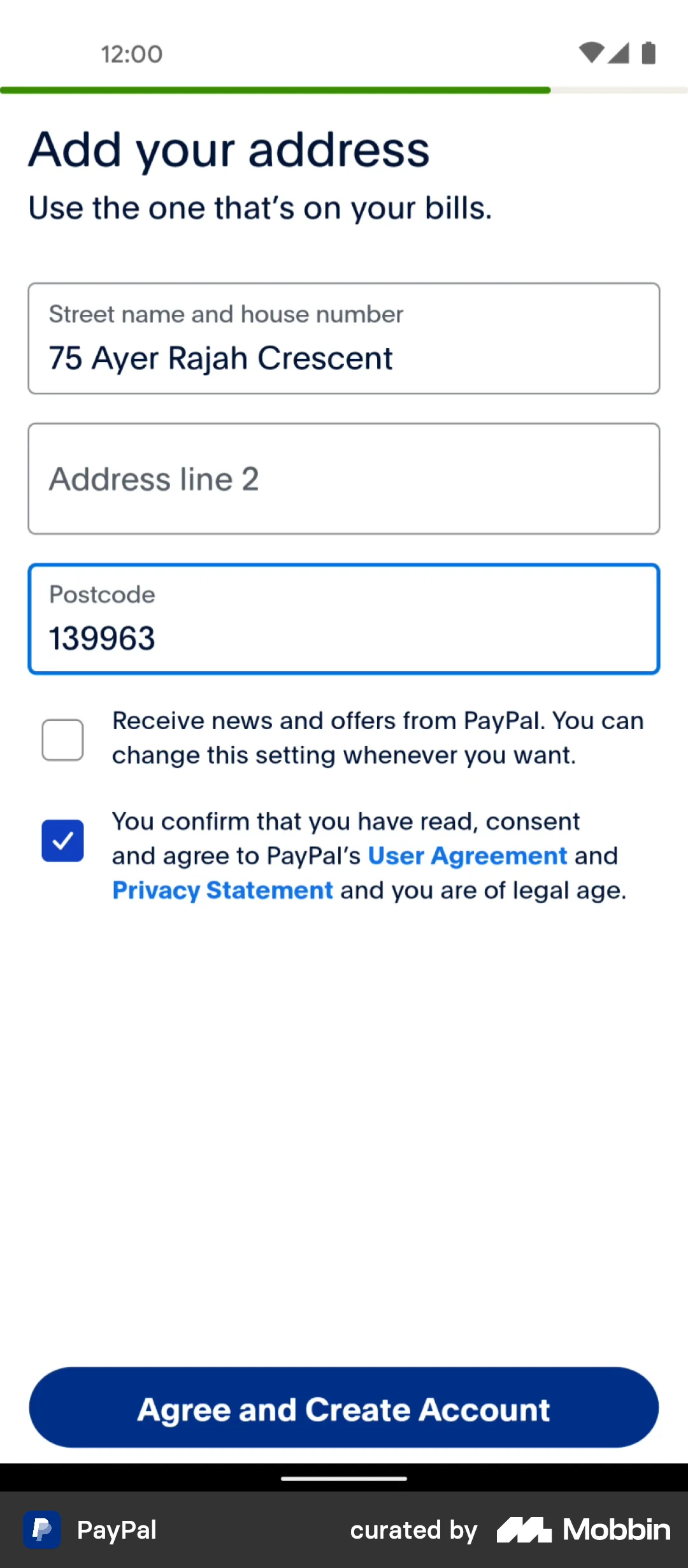 PayPal Onboarding screen