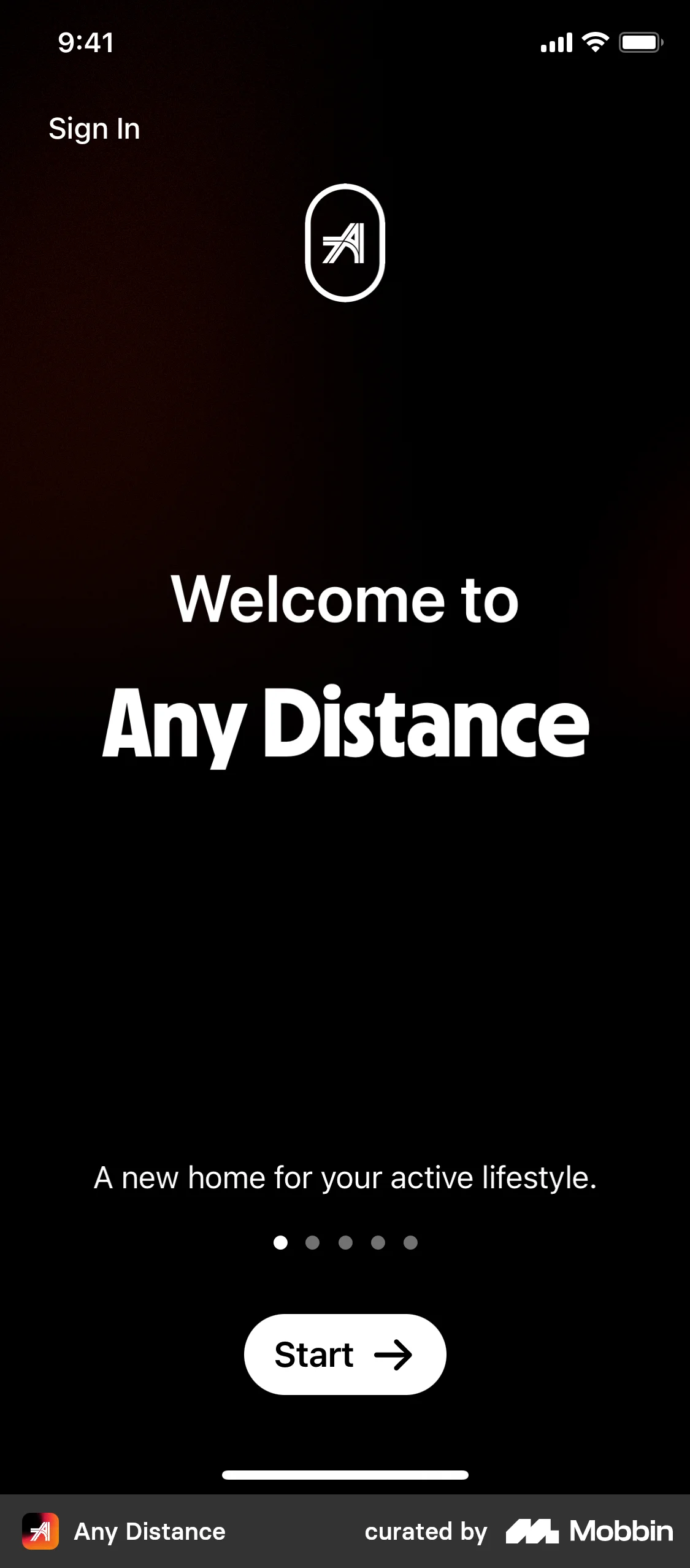 Any Distance Onboarding screen