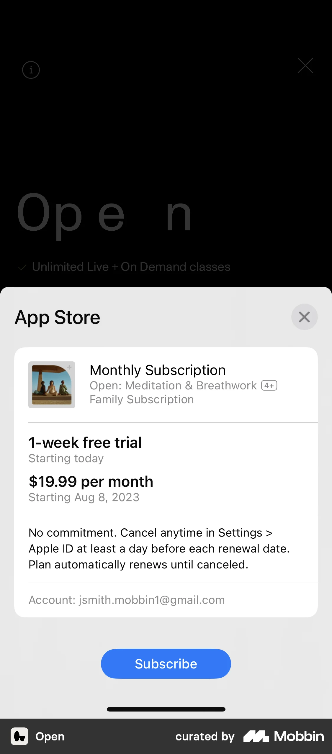 Open Purchasing a subscription screen