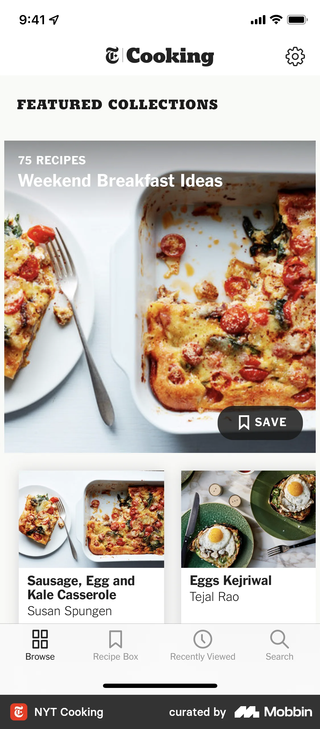 NYT Cooking Browse screen