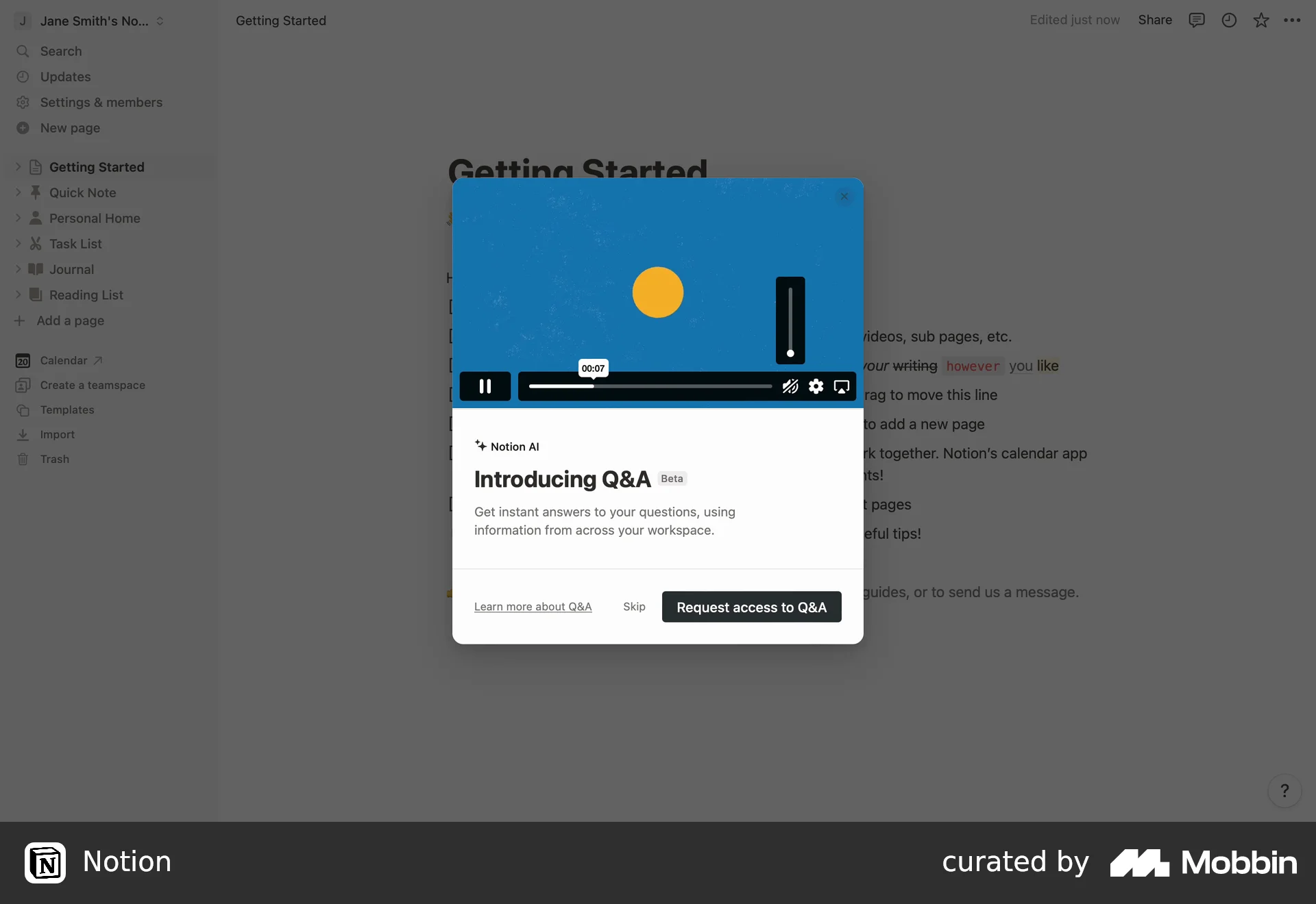 Notion Requesting access to Q&A screen