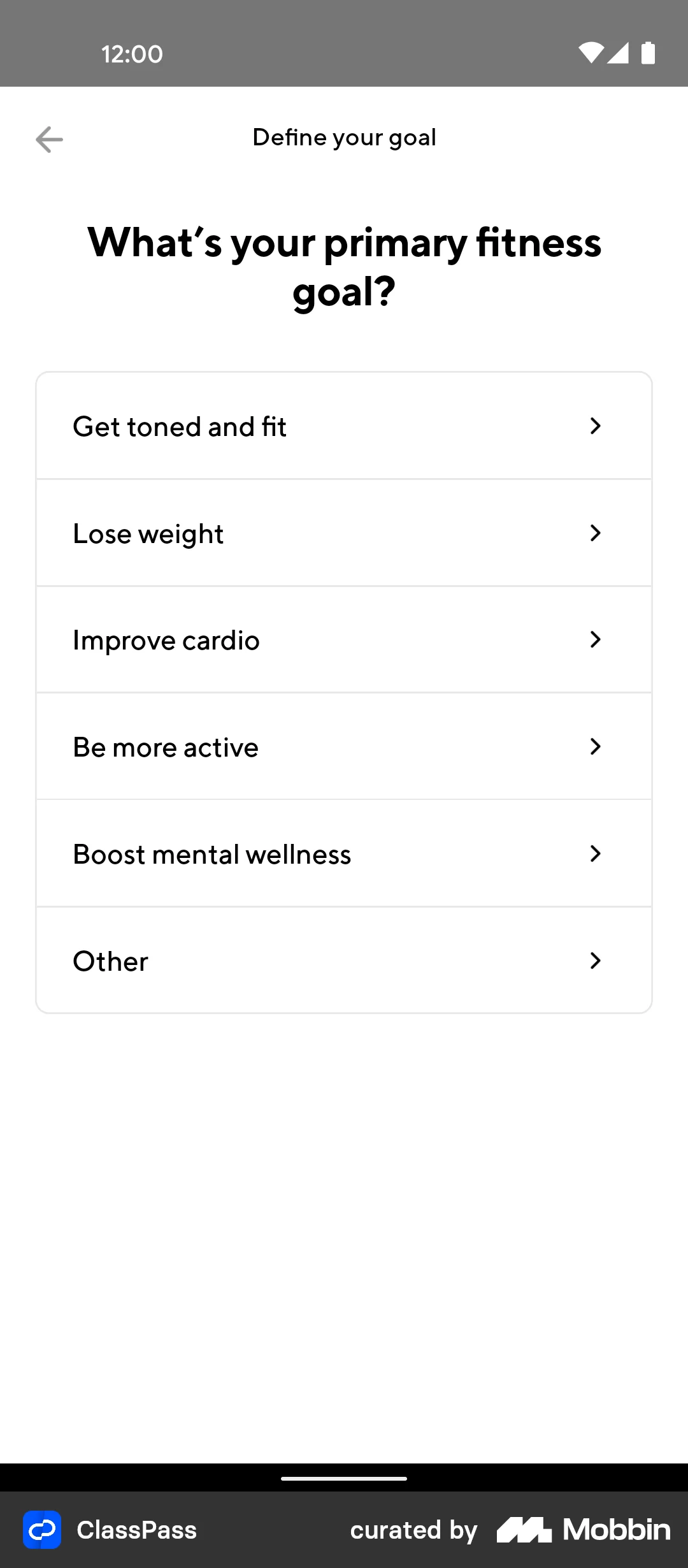 ClassPass Setting your preferences screen