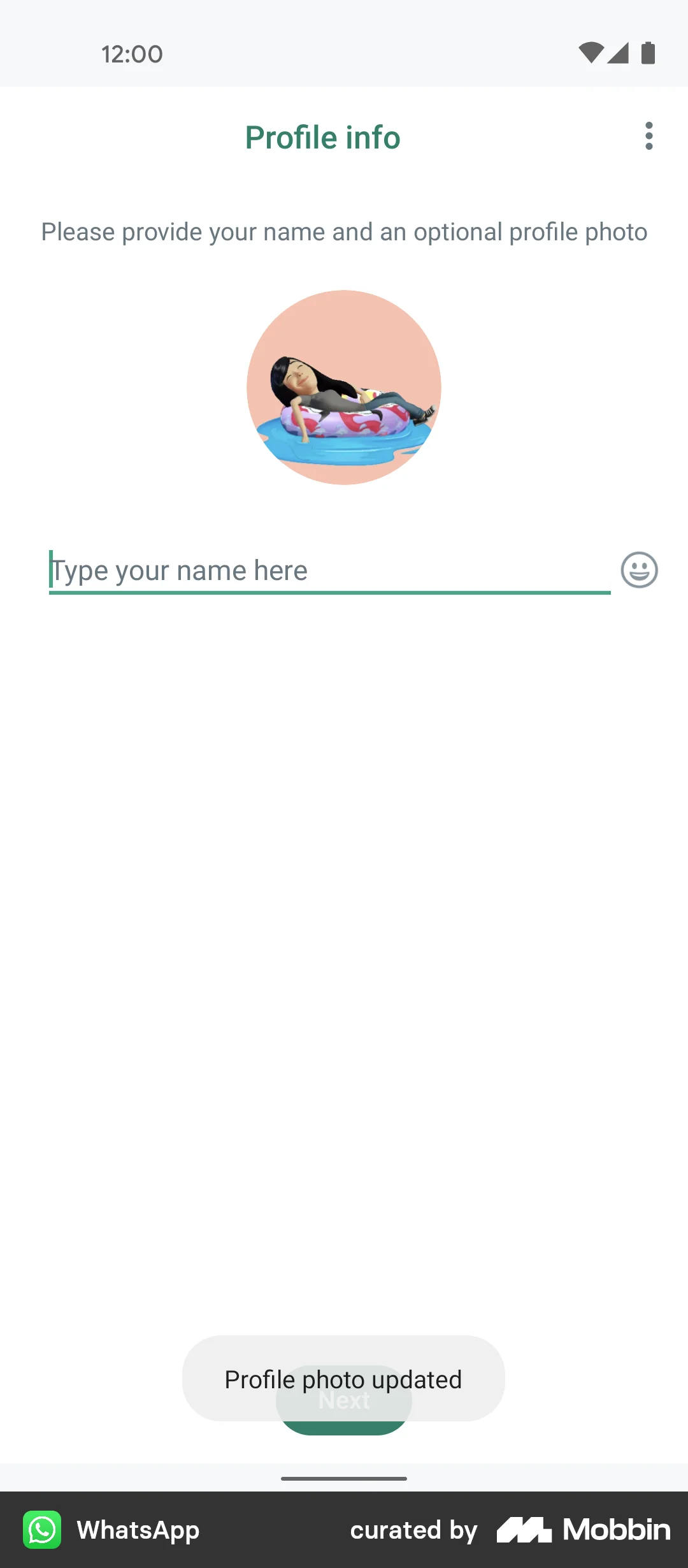 WhatsApp Creating an avatar screen