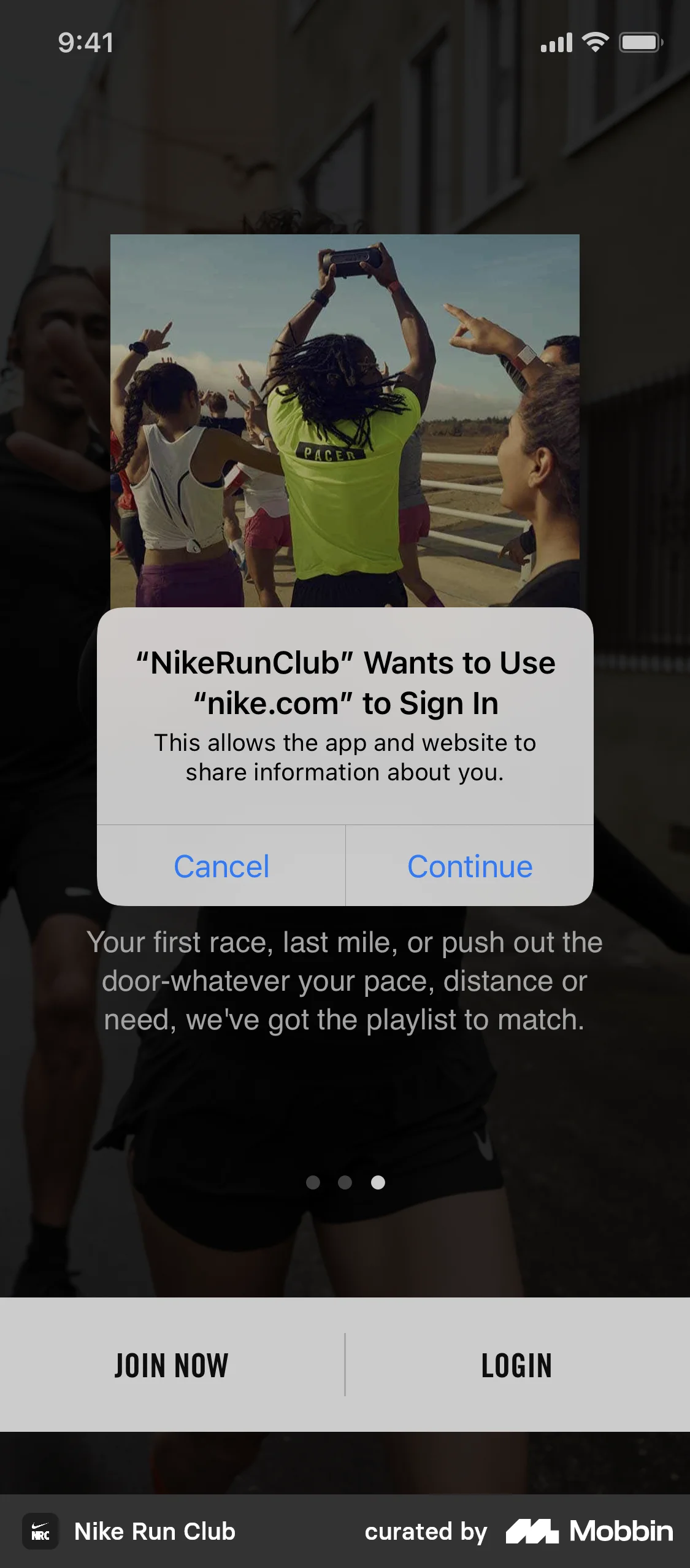 Nike Run Club Onboarding screen