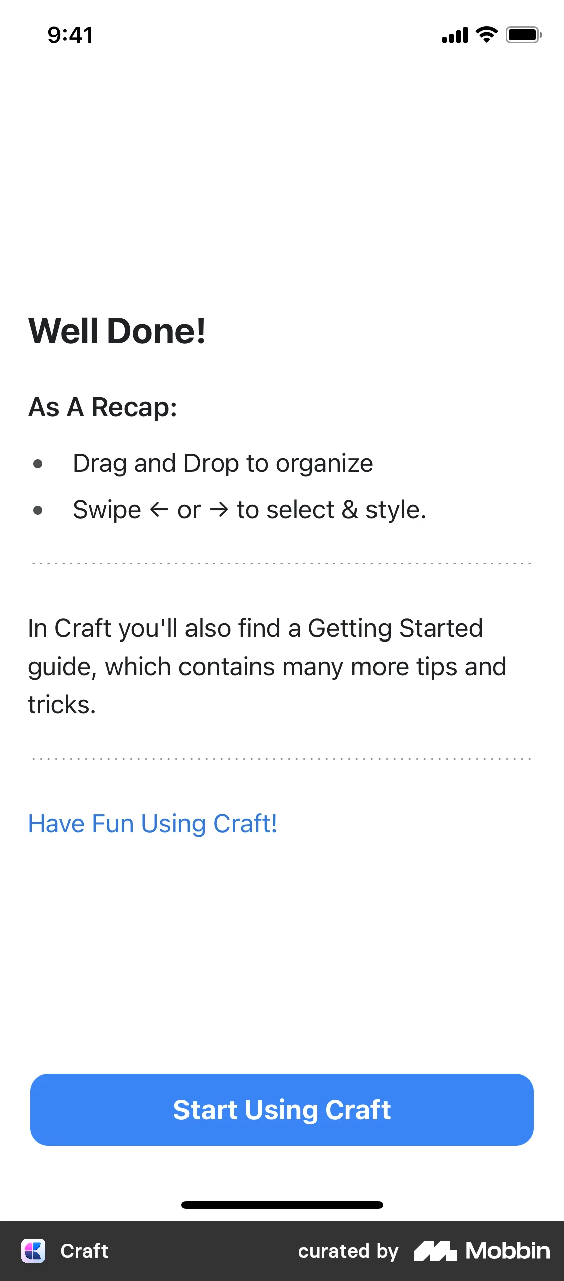 Craft Guide and tutorial screen
