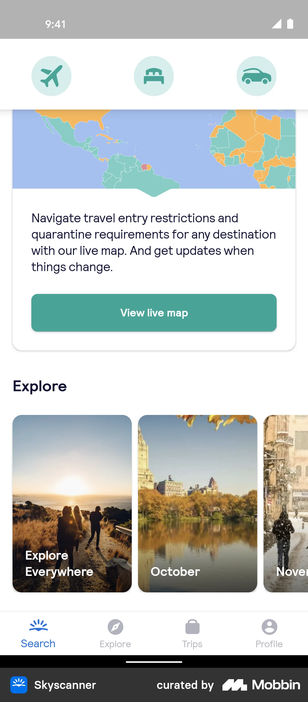 Skyscanner Search screen