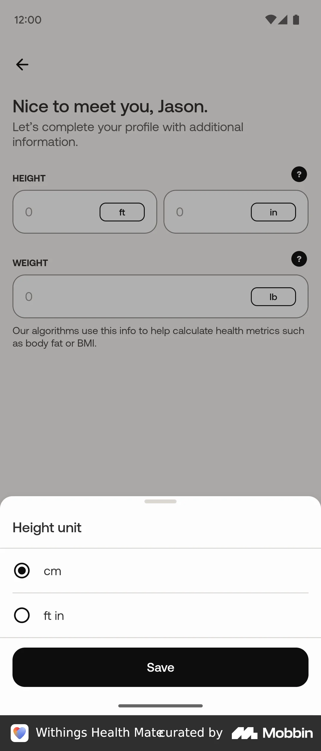 Withings Health Mate Onboarding screen