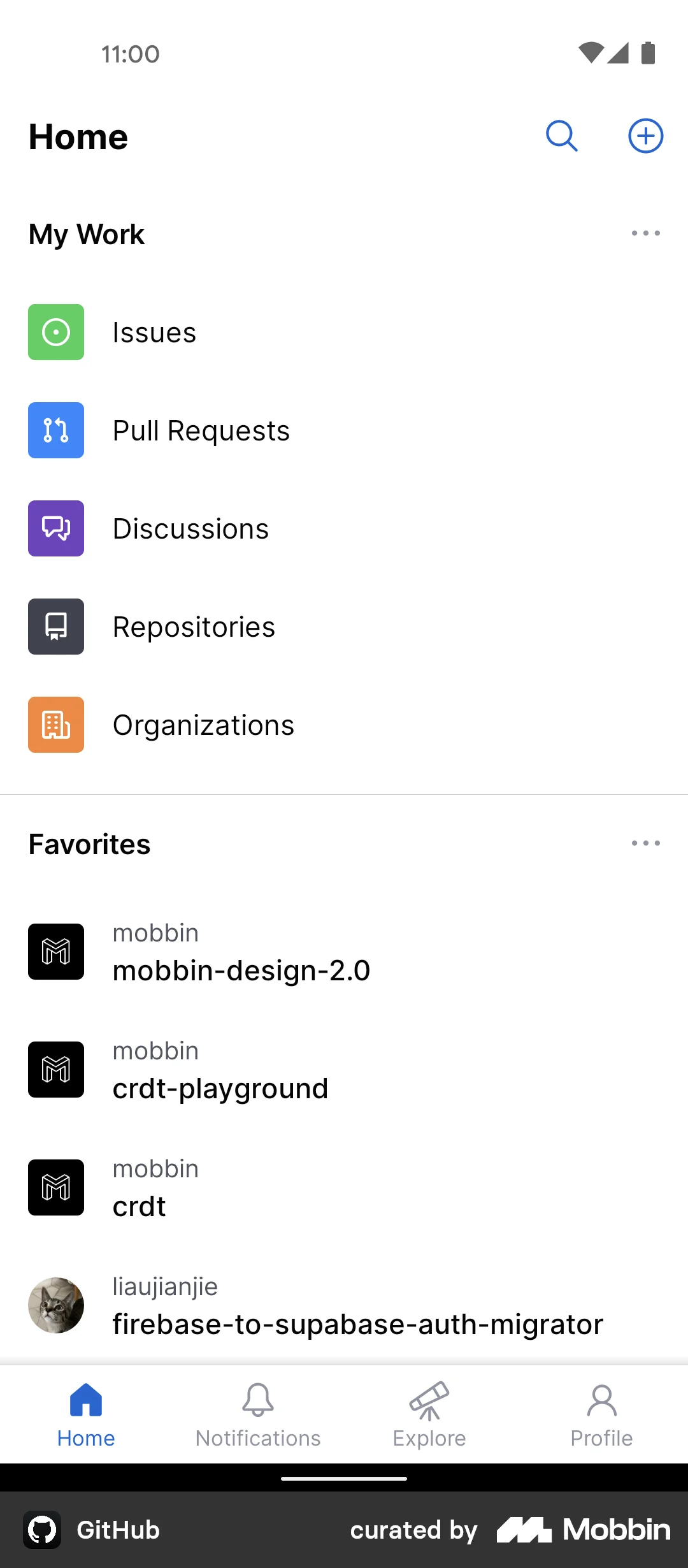 GitHub Home screen