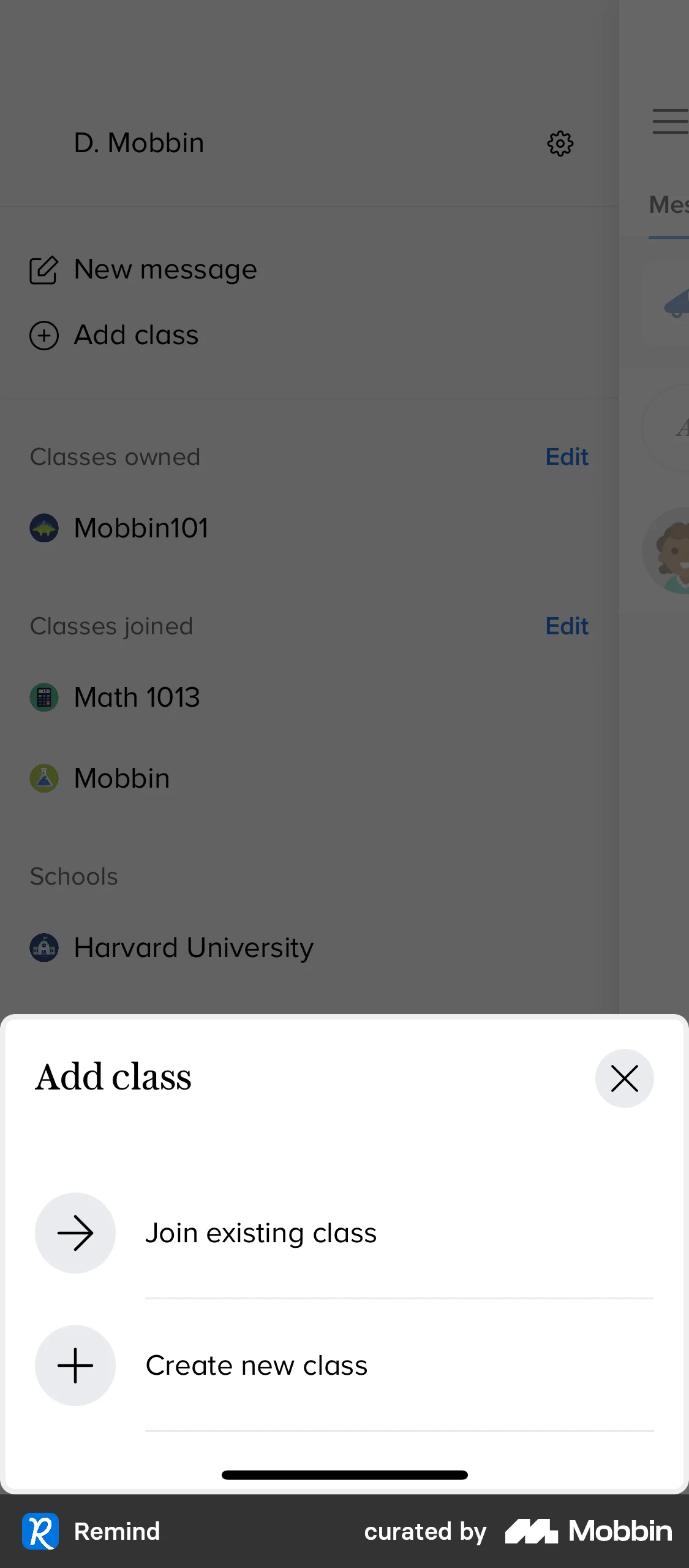 Remind Requesting to join a class screen