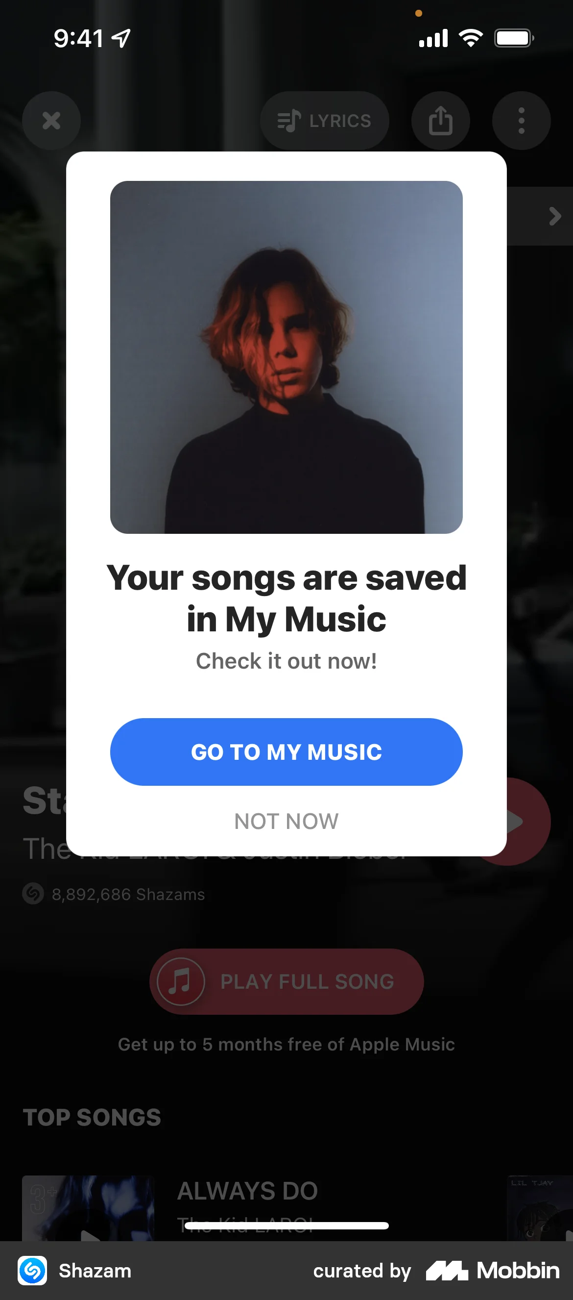 Shazam Searching for music screen
