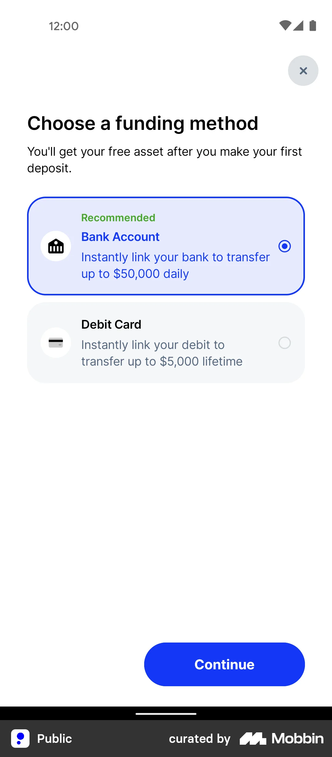 Public Connecting a bank account screen
