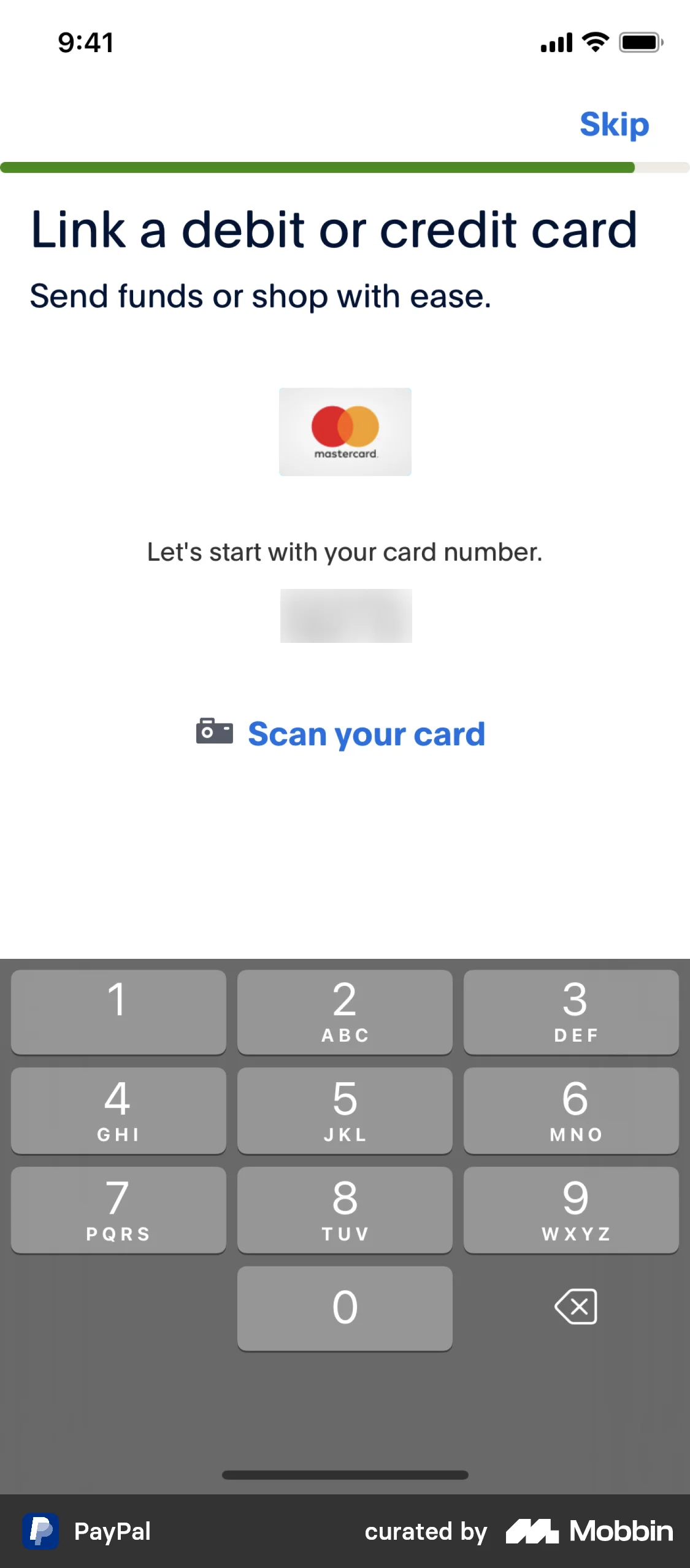 PayPal Linking a debit card screen