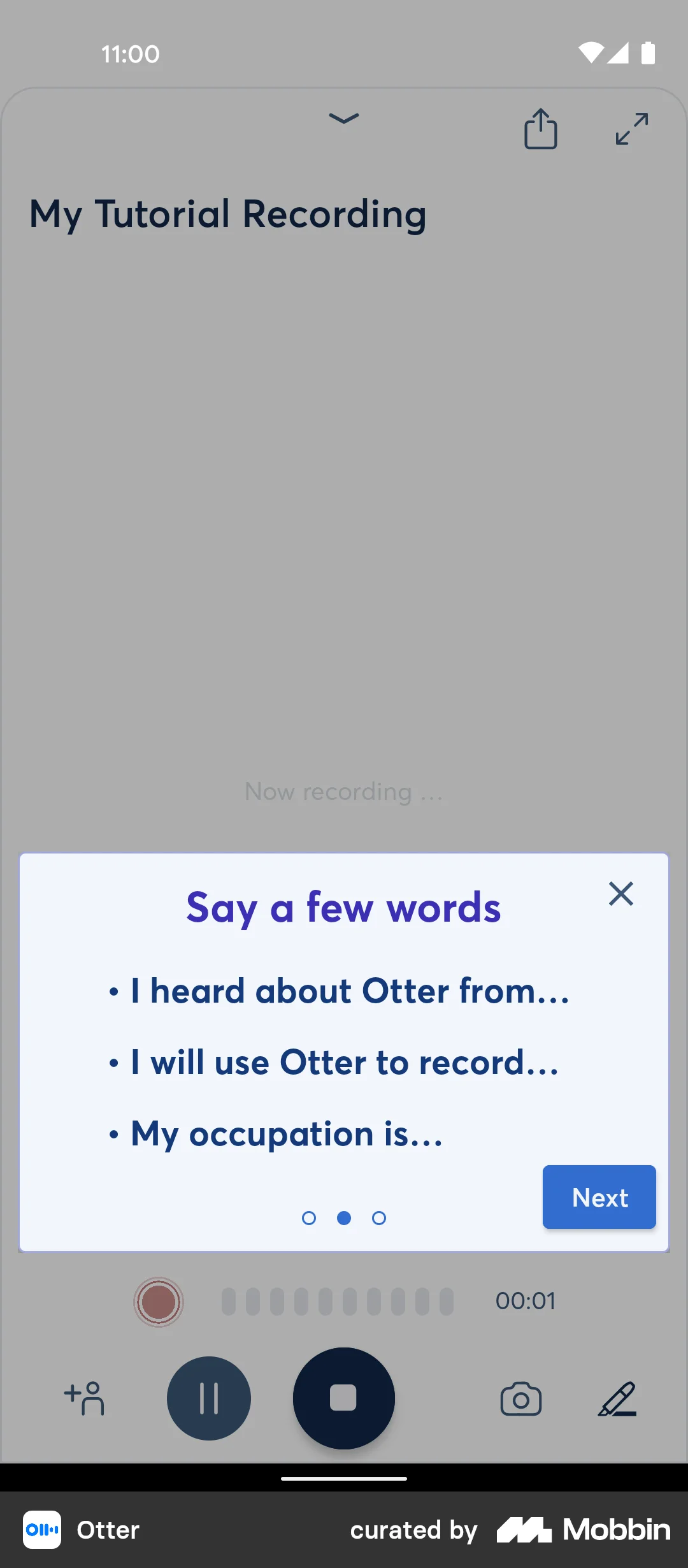 Otter.ai Tutorial (recording conversation) screen