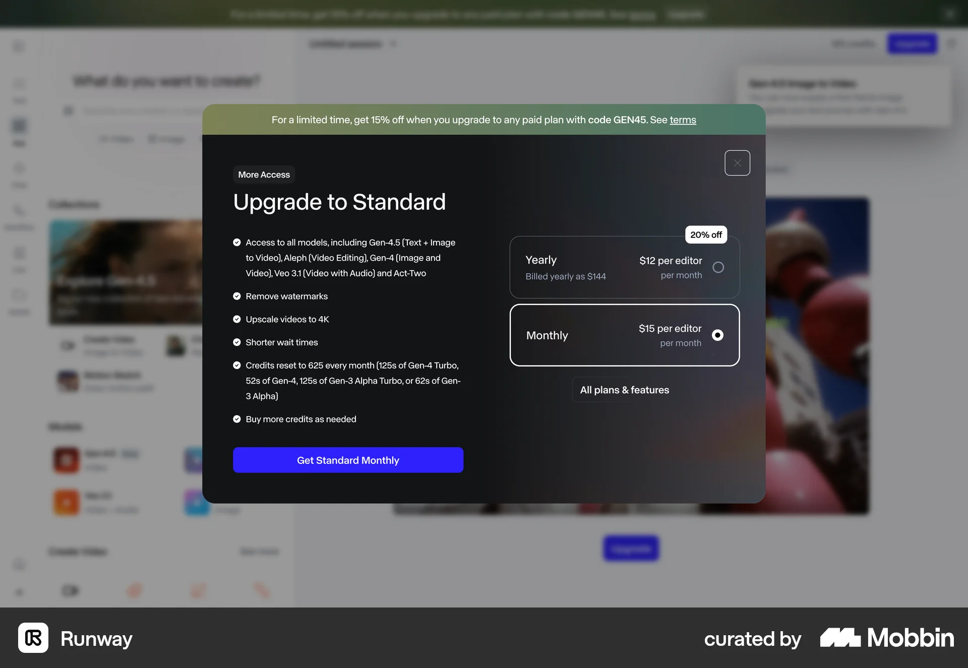 Runway Onboarding screen