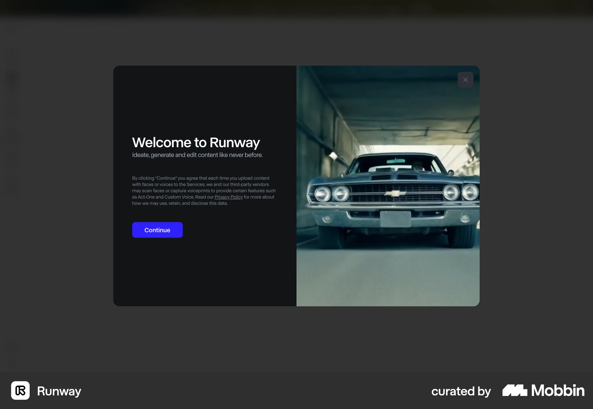 Runway Onboarding screen